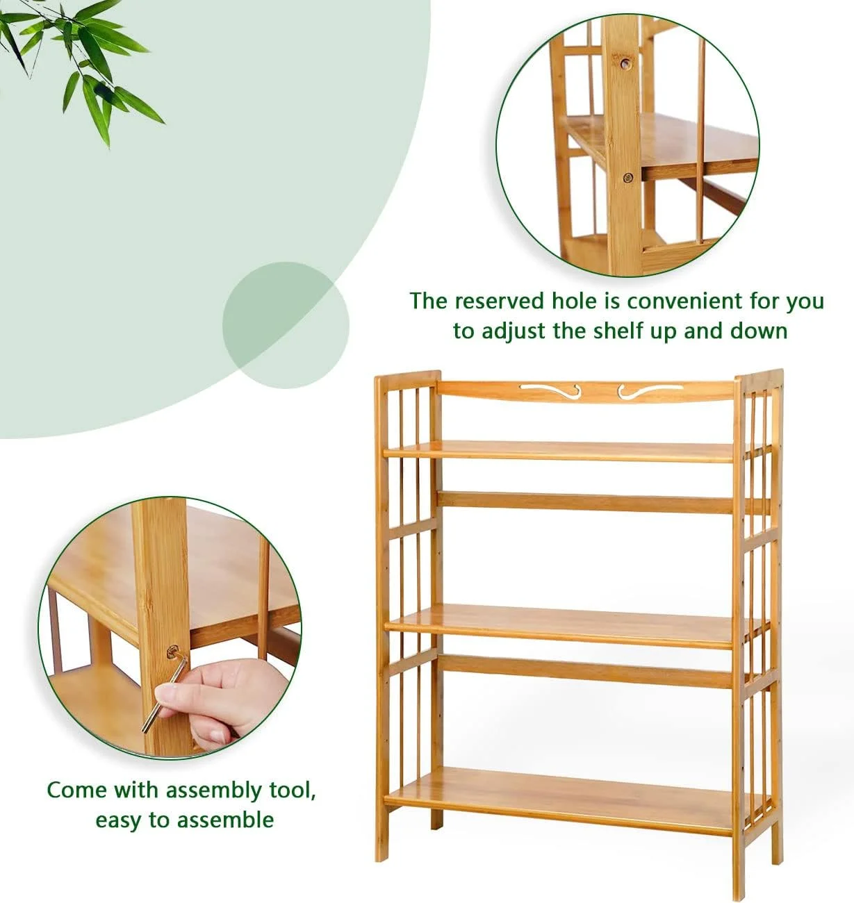 HYHBIBOOM C&AHOME    3-Tier Bookshelf Bookcase  Free-Standing    Plant Flower Stand  Max Load 35LBS Per   Utility  Rack  Room Bathroom Kitchen Home Natural