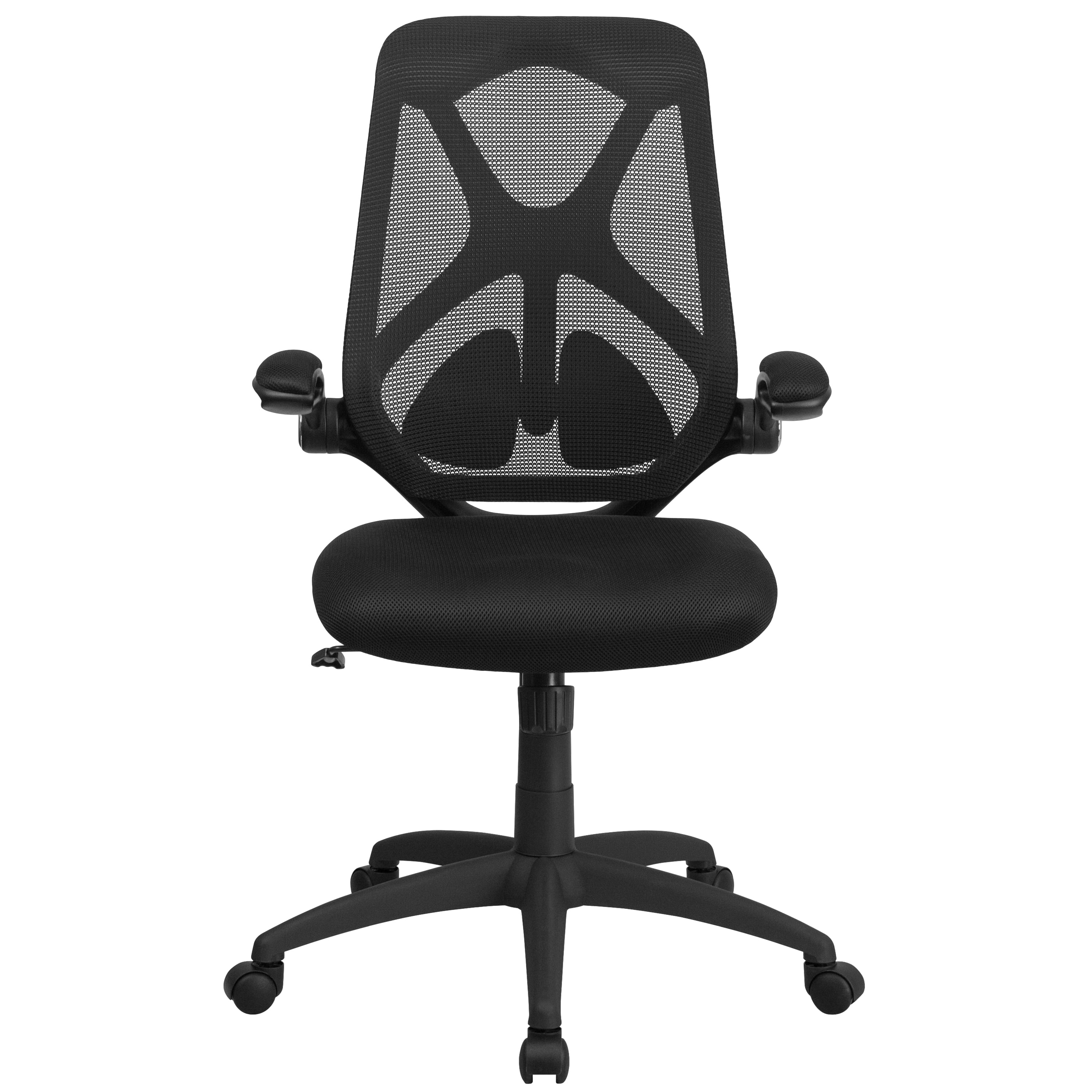 Emma + Oliver High Back Black Mesh 2-Paddle Ergonomic Office Chair Adjustable Lumbar, Arms