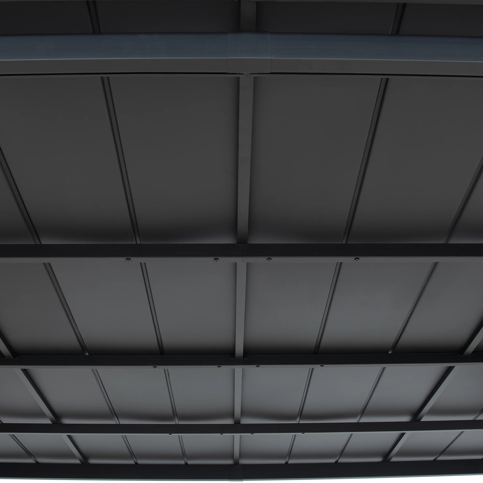 Sunjoy 12’ x 14’ Wall Mounted Gazebo with Powder Coated Steel Roof, Black Aluminum & Metal Frame Lean to Gazebo with Curtains and Netting