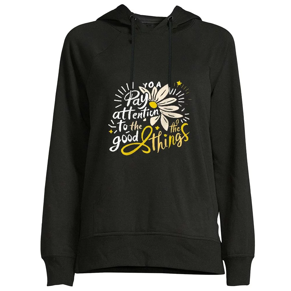 COMIO Women's Long Sleeve Sweatshirt Hoodie - Pay Attention to the Good Things Rick and Morty Hoodie Black