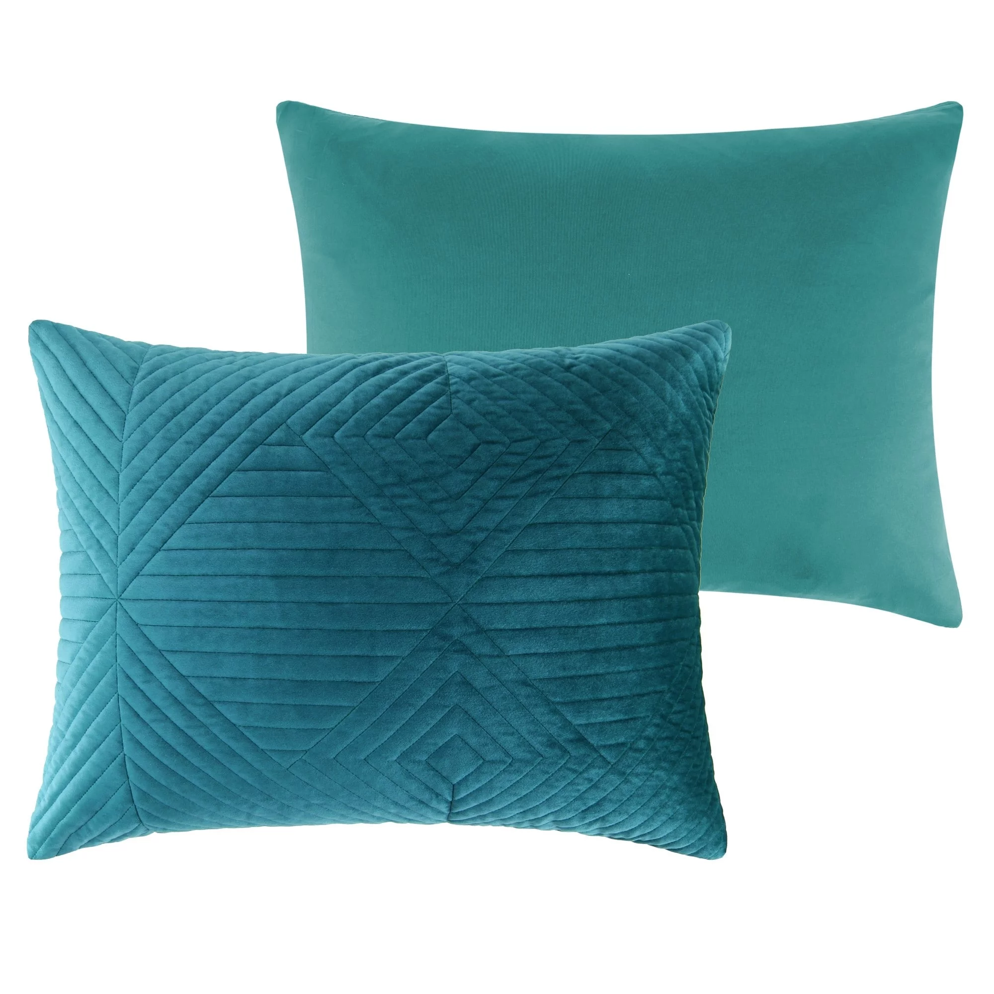 Barefoot Bungalow  Riviera Velvet Quilted Pillow Shams (Set of 2) Teal King 20x36-inch