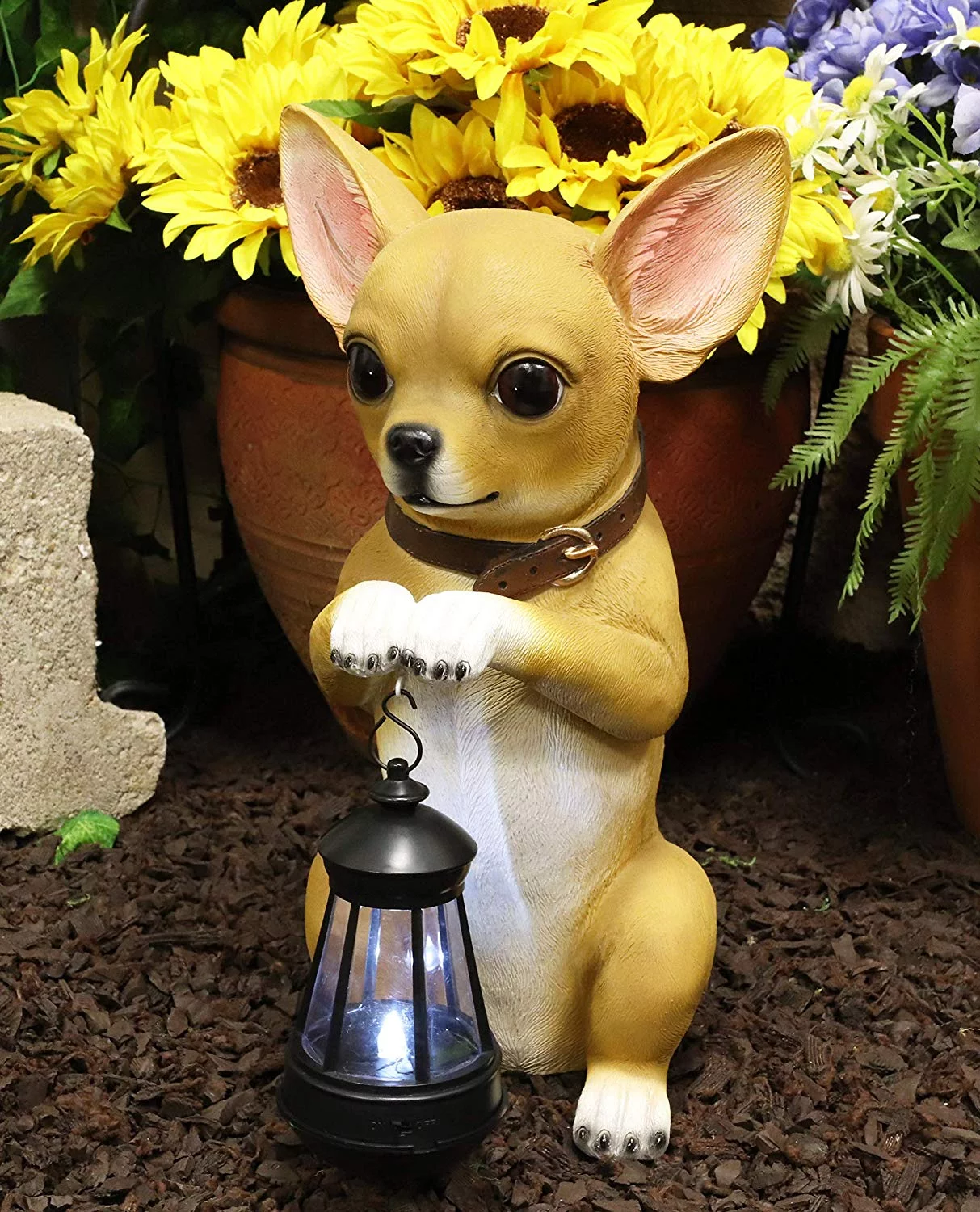 Ebros Gift Chihuahua Dog On Two Legs Statue with Solar LED Lantern Lamp 14