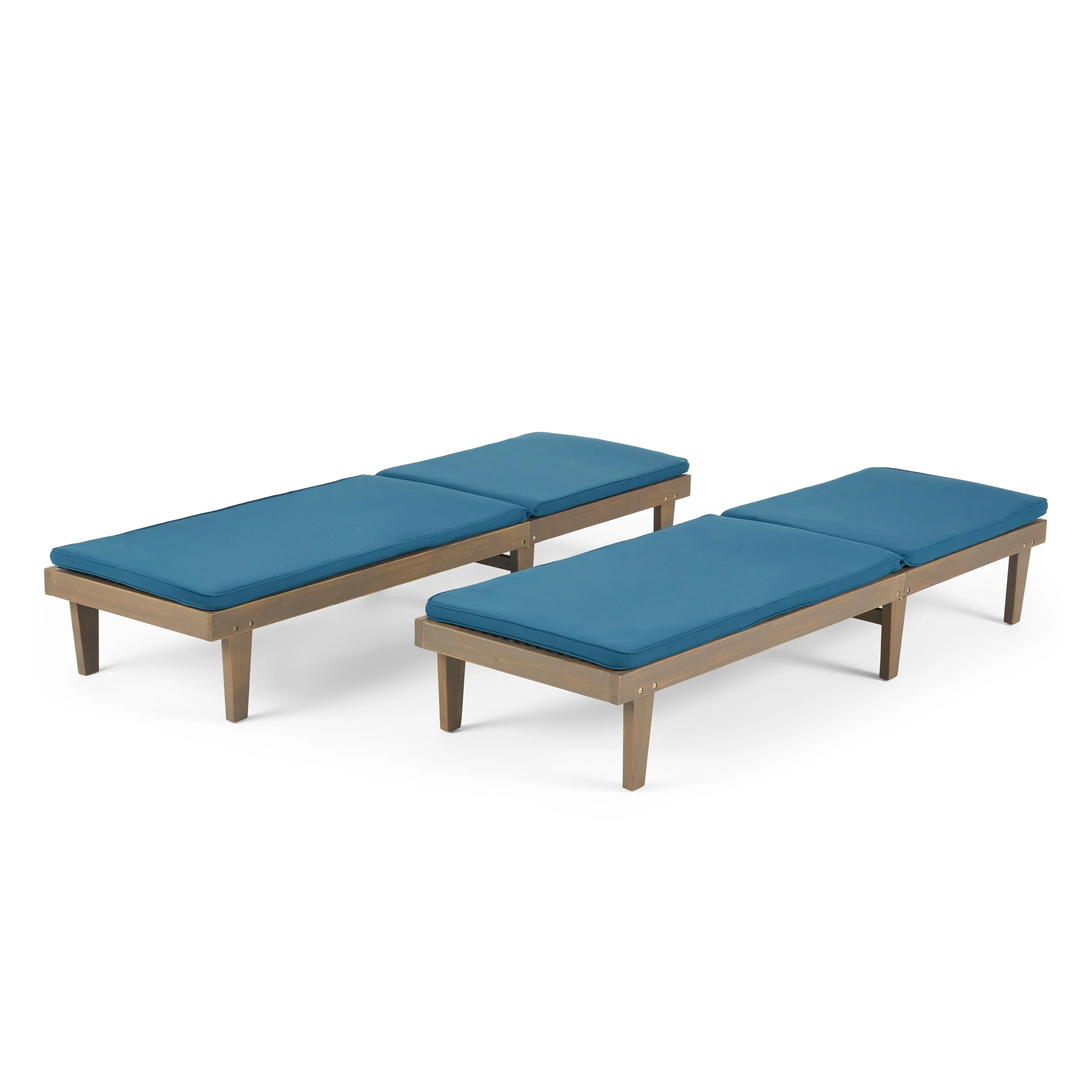 Christopher Knight Home Nadine Outdoor Modern Cushioned Acacia Chaise Lounges (Set of 2) by  Gray Finish + Blue Cushion