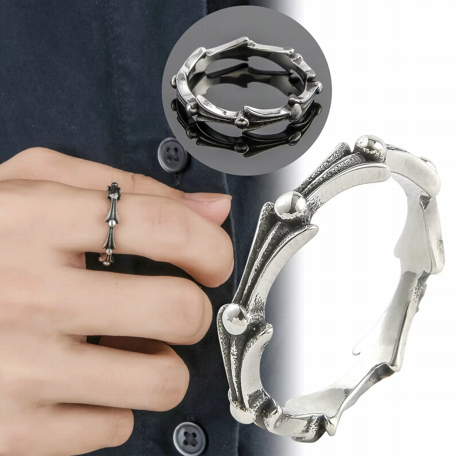 VBARHMQRT Engagement Ring Set for Women Heart Ring Titanium Steel Fishbone Chain Ring Stainless Steel Rings for Women Wedding Band Cubic Zirconia Rings for Women Black