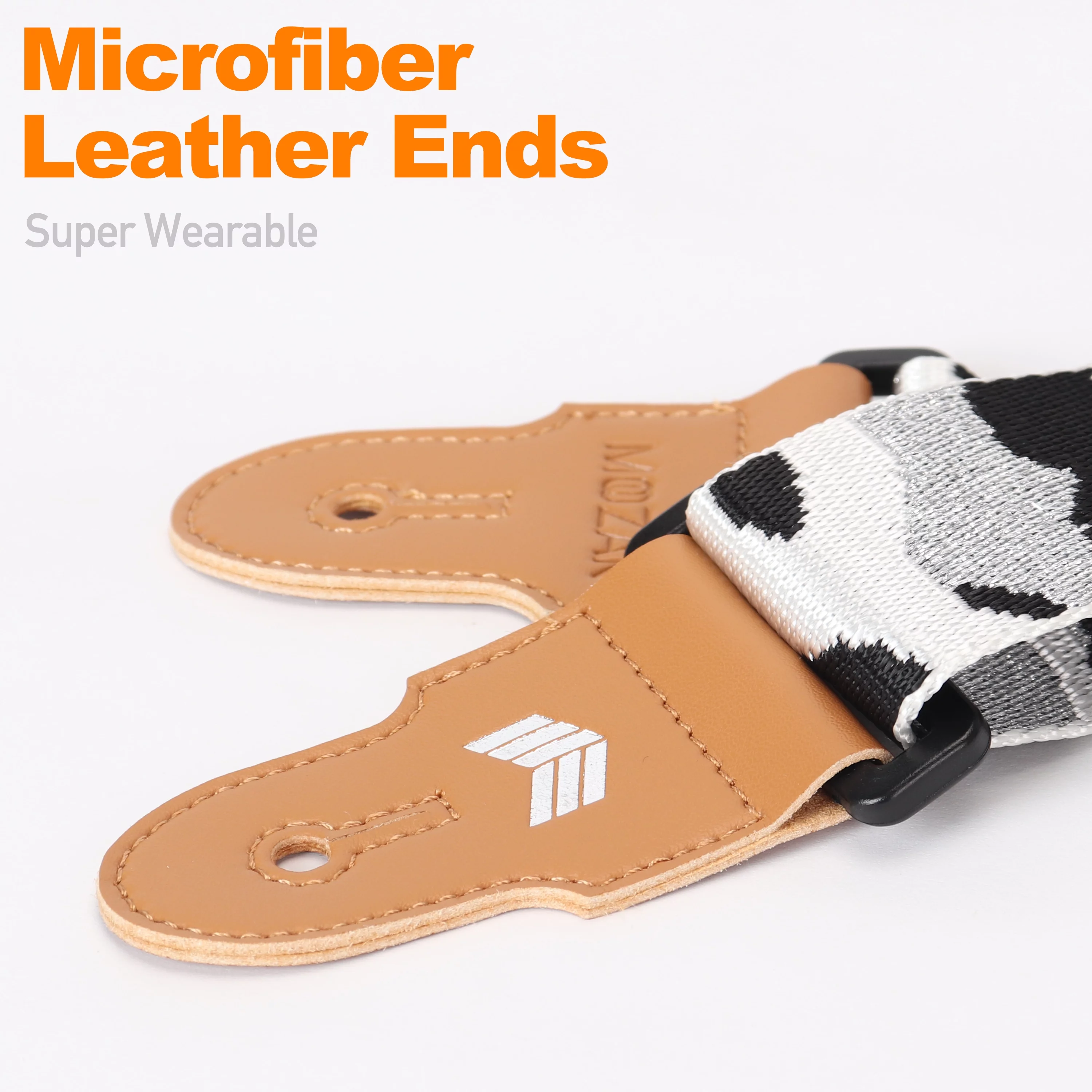 MOOZAK Guitar Strap Set Including 2 Strap Locks, 3 Picks and 1 Strap Headstock Tie (Black White)