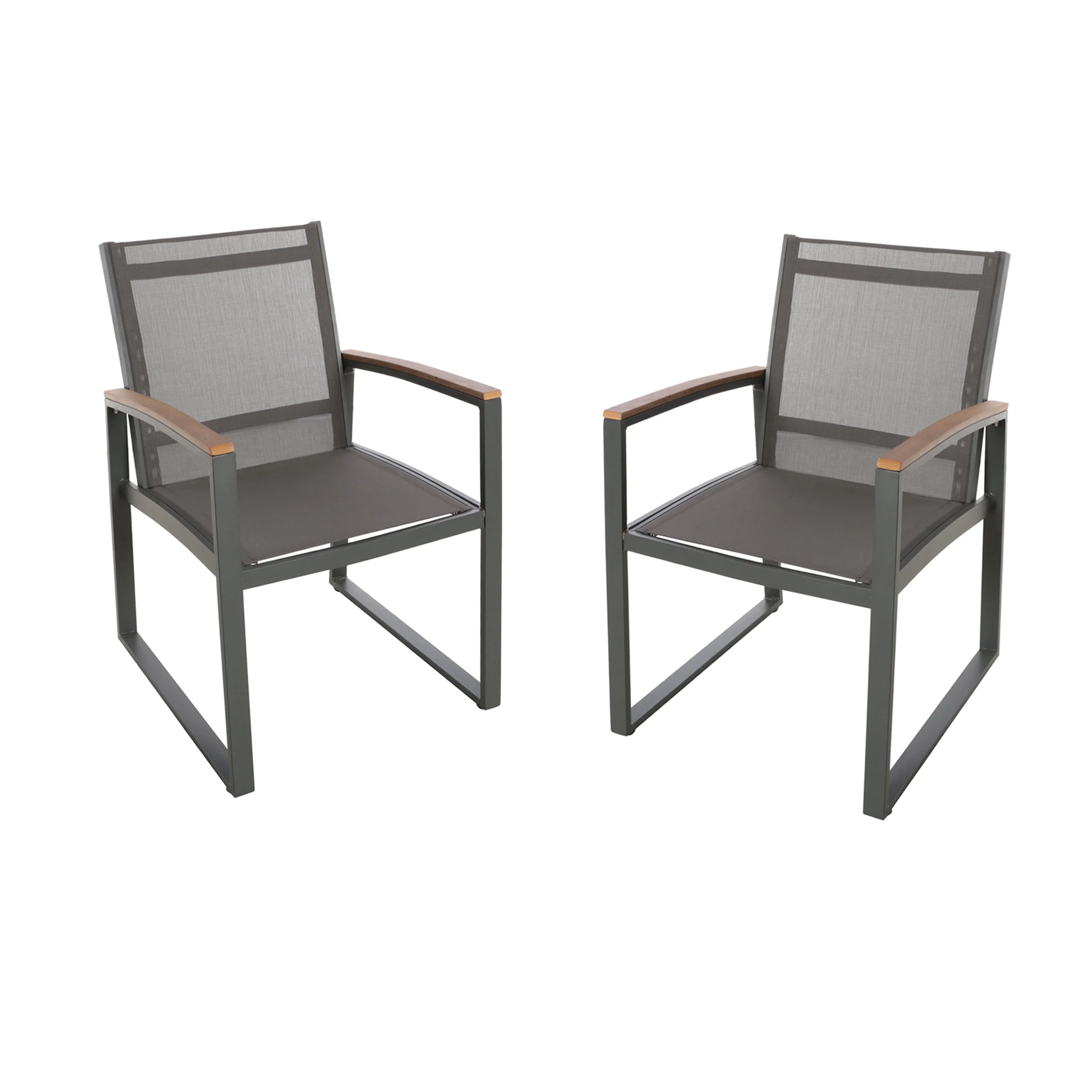 GDF Studio Aubery Outdoor Mesh Dining Chairs with Aluminum Frame, Set of 2, Gray