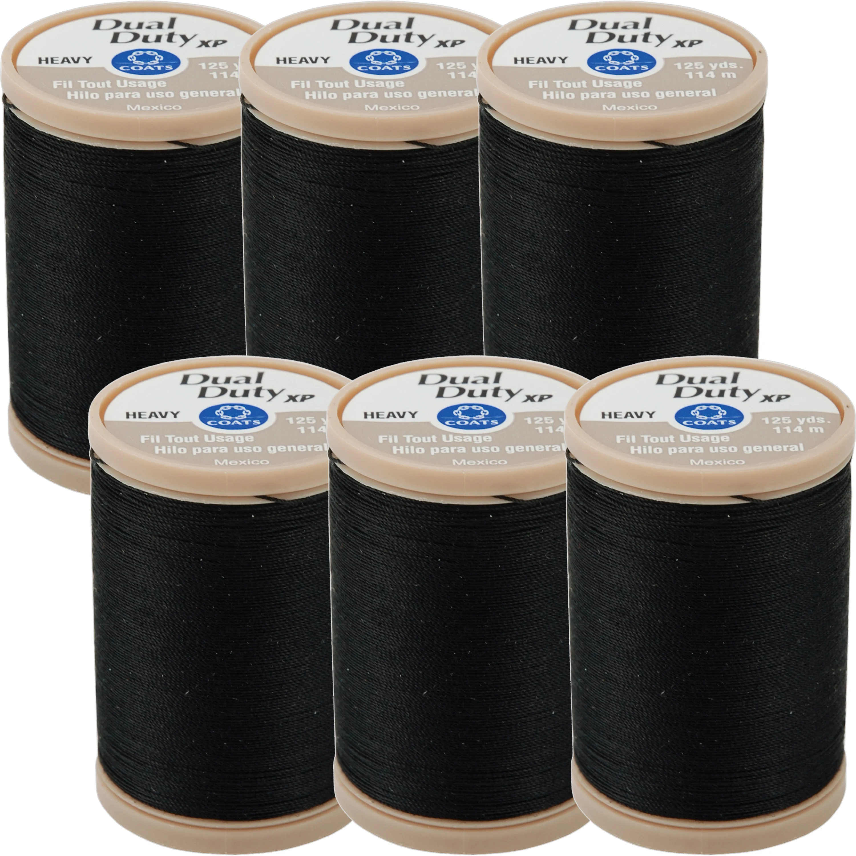 Coats Dual Duty Xp Heavy Thread 125yd, Black, 6/Pkg