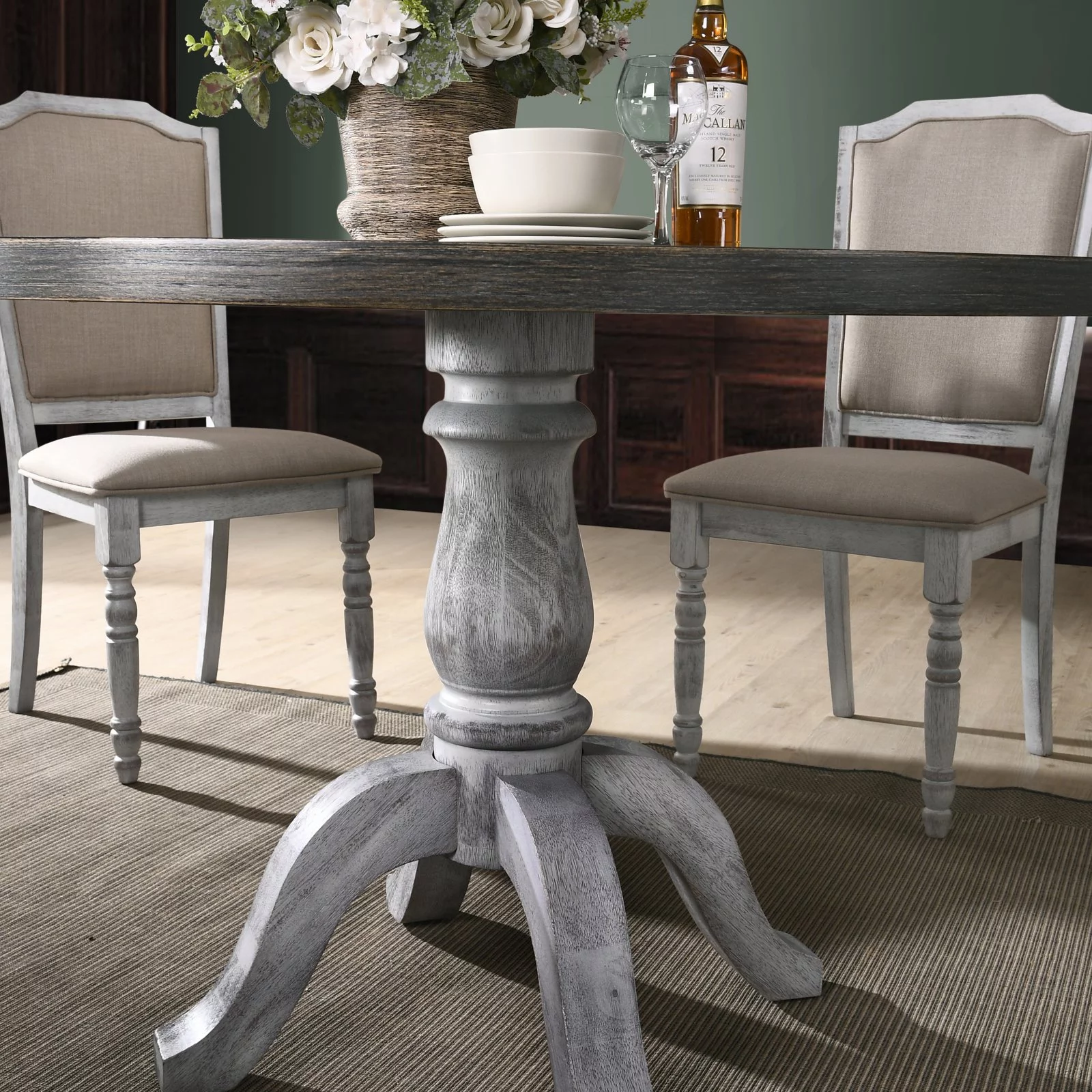 Iris Round Pedestal Wood Dining Table