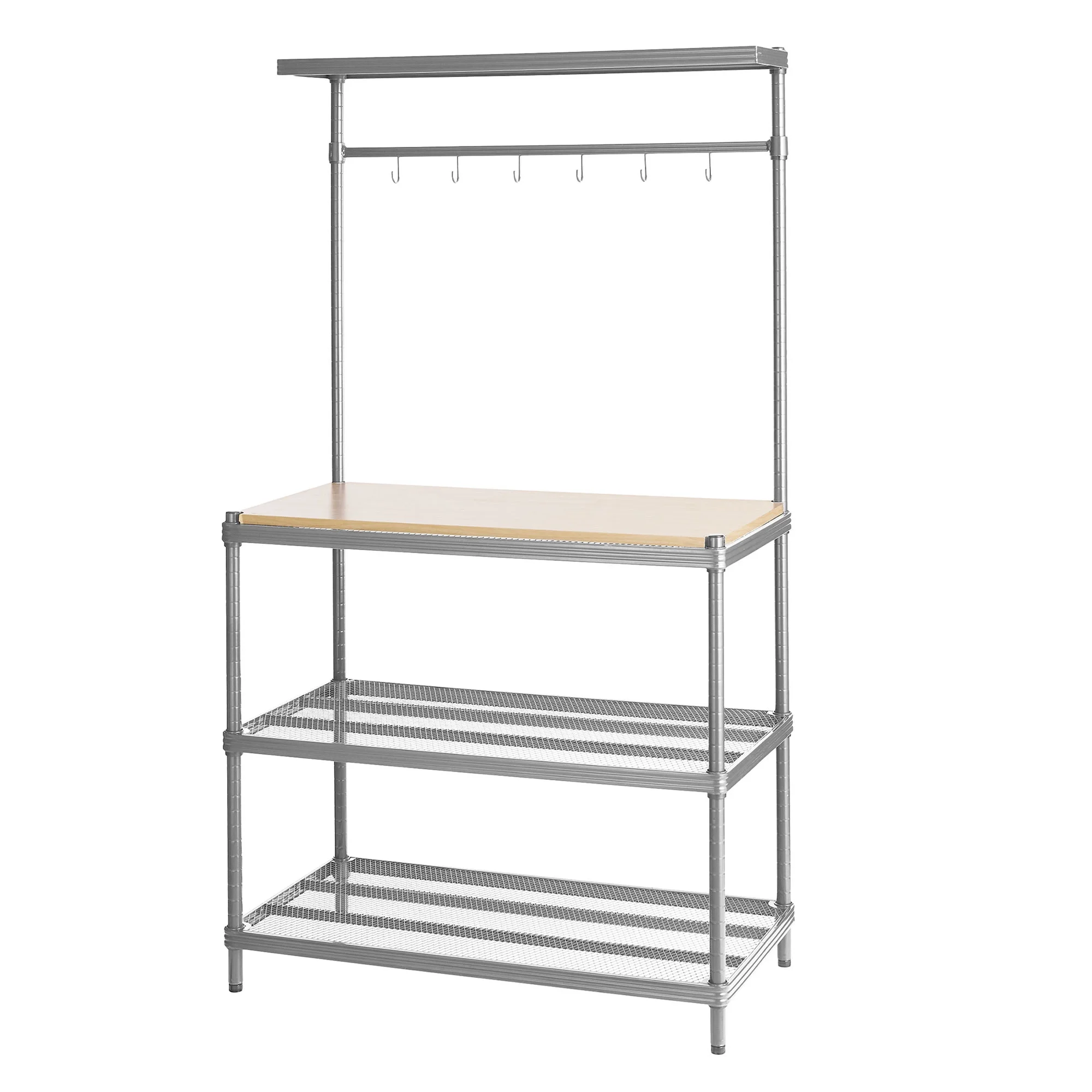 Design Ideas MeshWorks Metal Storage Wood Top Shelving Unit Rack, Silver