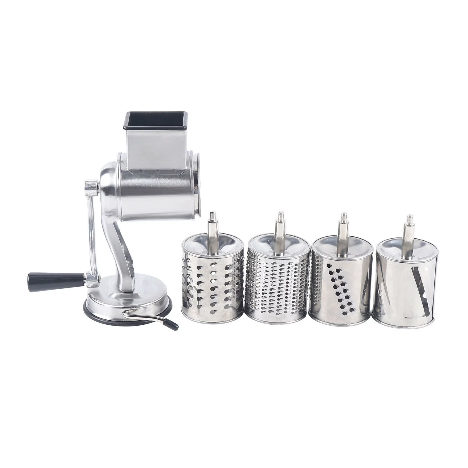 Stainless Steel Hand Held Food Grater Rotary Drum Slicer Grinder Food Graters & Lesters W/ 5 Blade