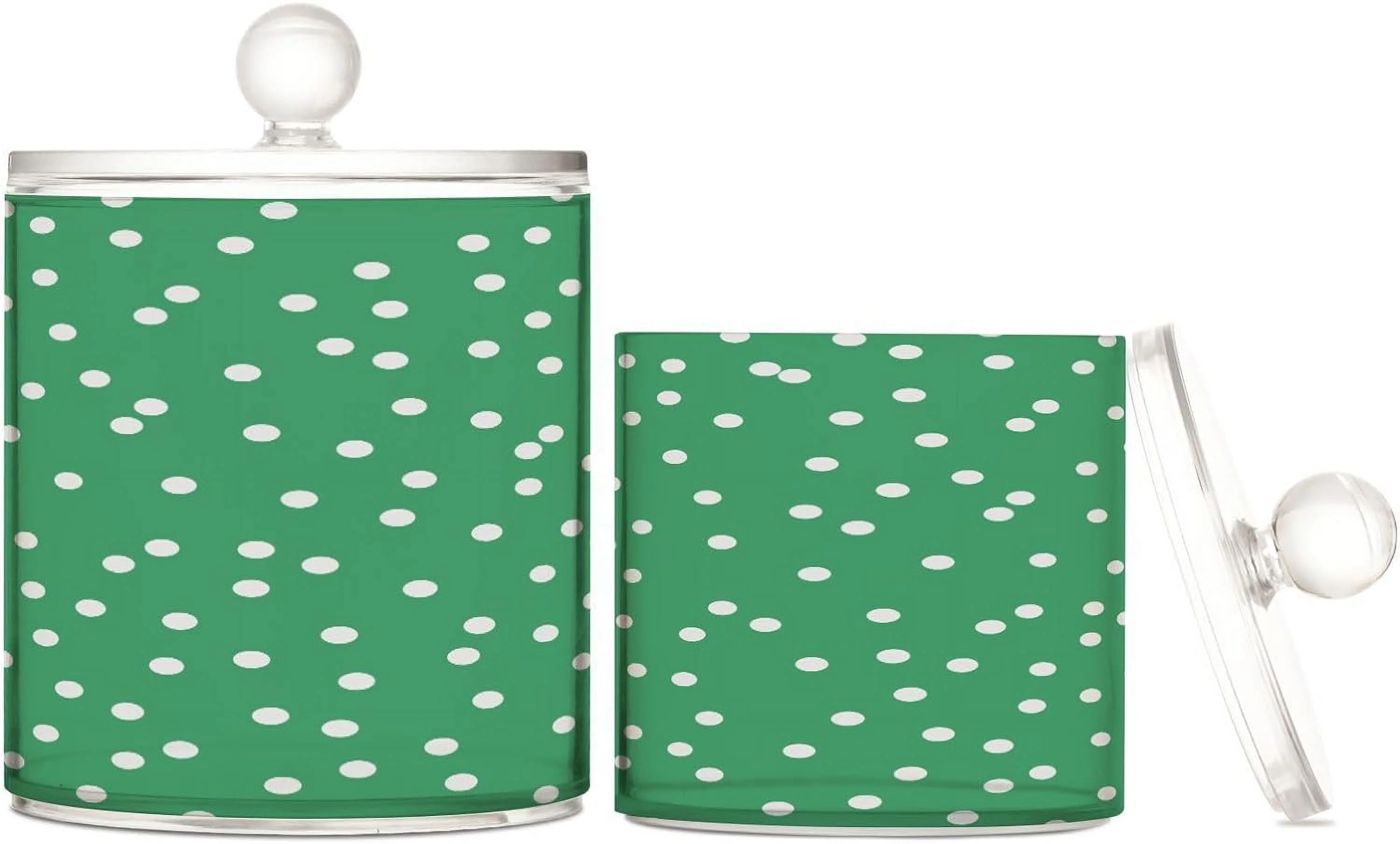 Bestwell 2PCS Qtip Holder Dispenser with Lids Green Dots Apothecary Jars Clear Plastic Storage Containers Bathroom Vanity Organizer for Tea Coffee Cotton Ball Floss
