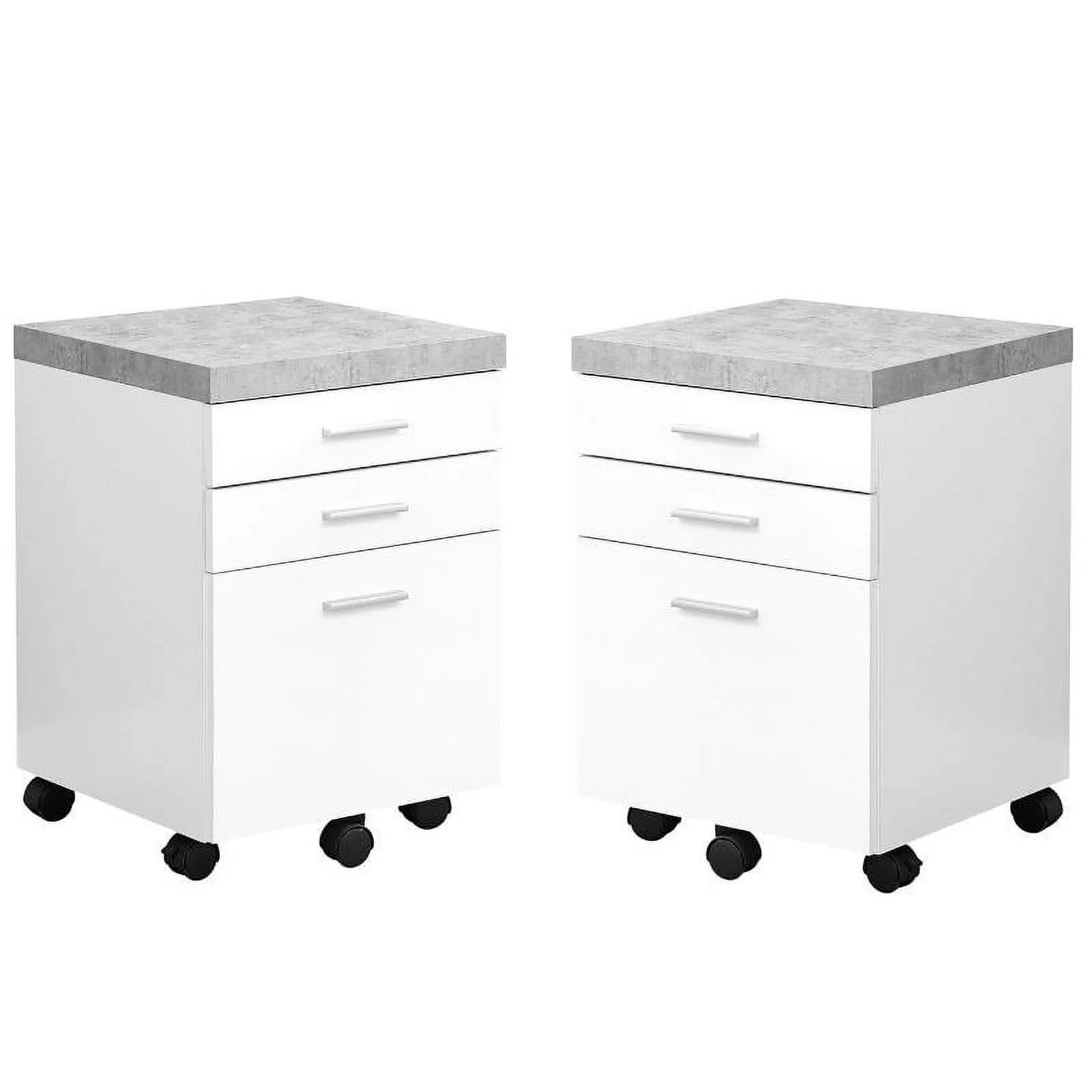 Home Square 3 Drawer File Cabinet Set in White and Gray Cement (Set of 2)