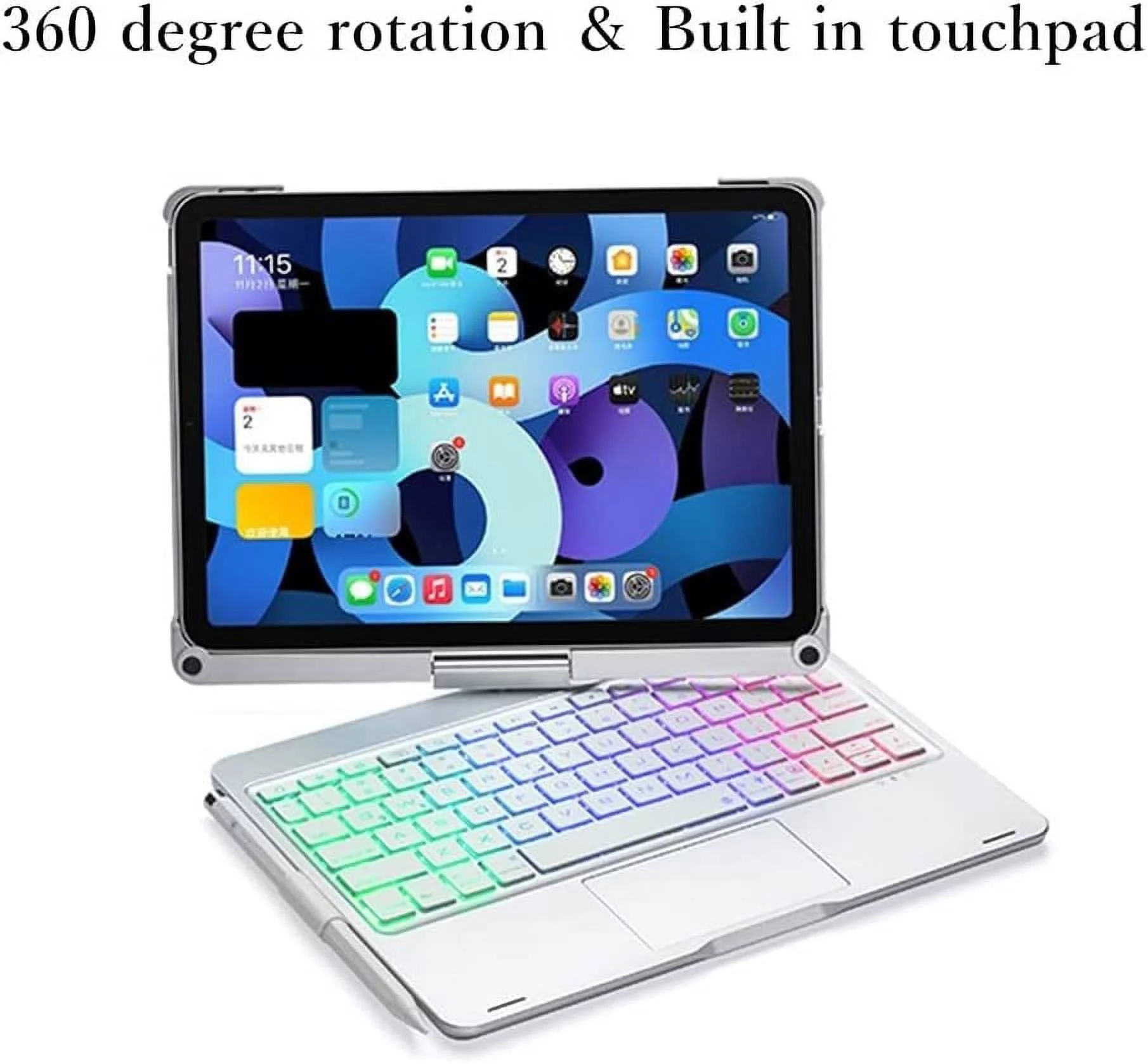 360° Rotatable Touch Keyboard for iPad 10th Generation 2022 10.9 inch Backlight Keyboard Built‑in Trackpad, Bluetooth Foldable Keyboard Cover for iPad 10