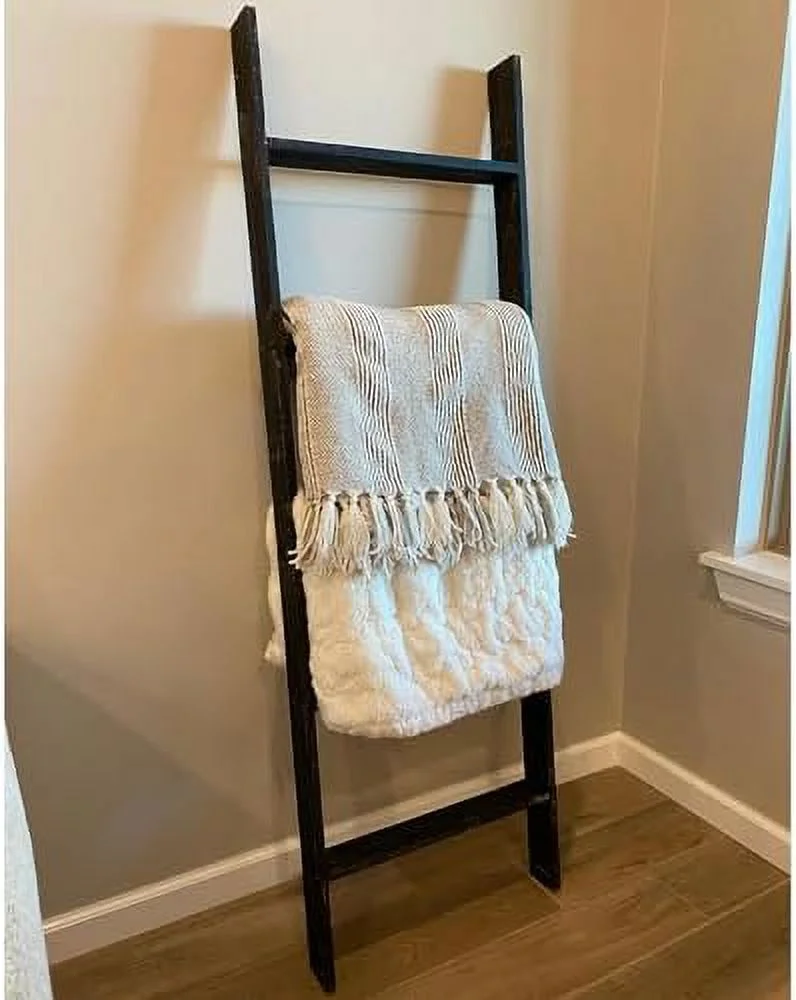 HVSDIMO Blanket Ladder 3 Foot Fully Assembled | 36 Inch Rustic Reclaimed Wood Ladder for Blankets  Quilts  Towels  Throws  Decorative Items | Farmhouse Wall Leaning Ladder | Espresso by