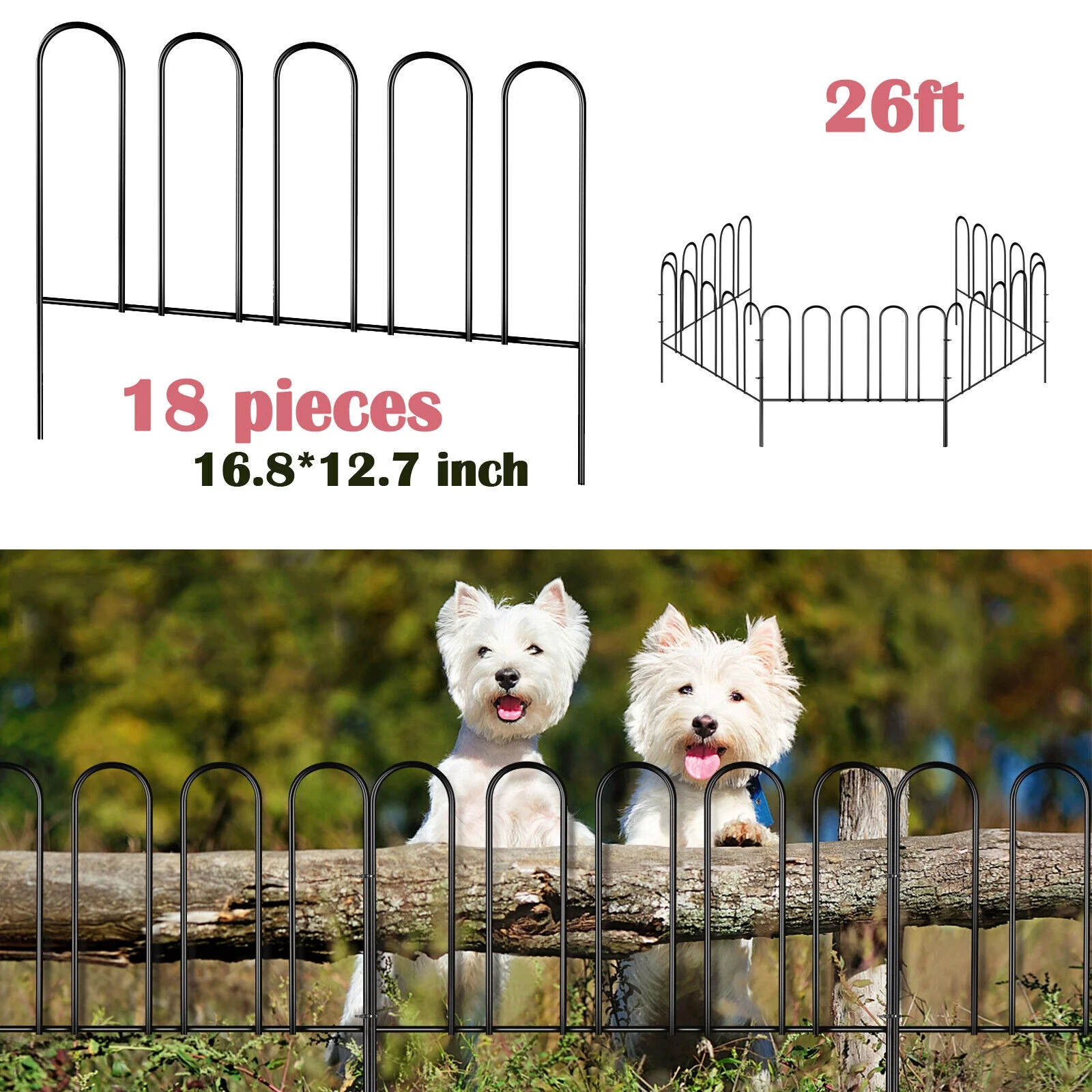 18 Pack Garden Animal Barrier Rustproof Metal Fence Panels Border for Yard Decor