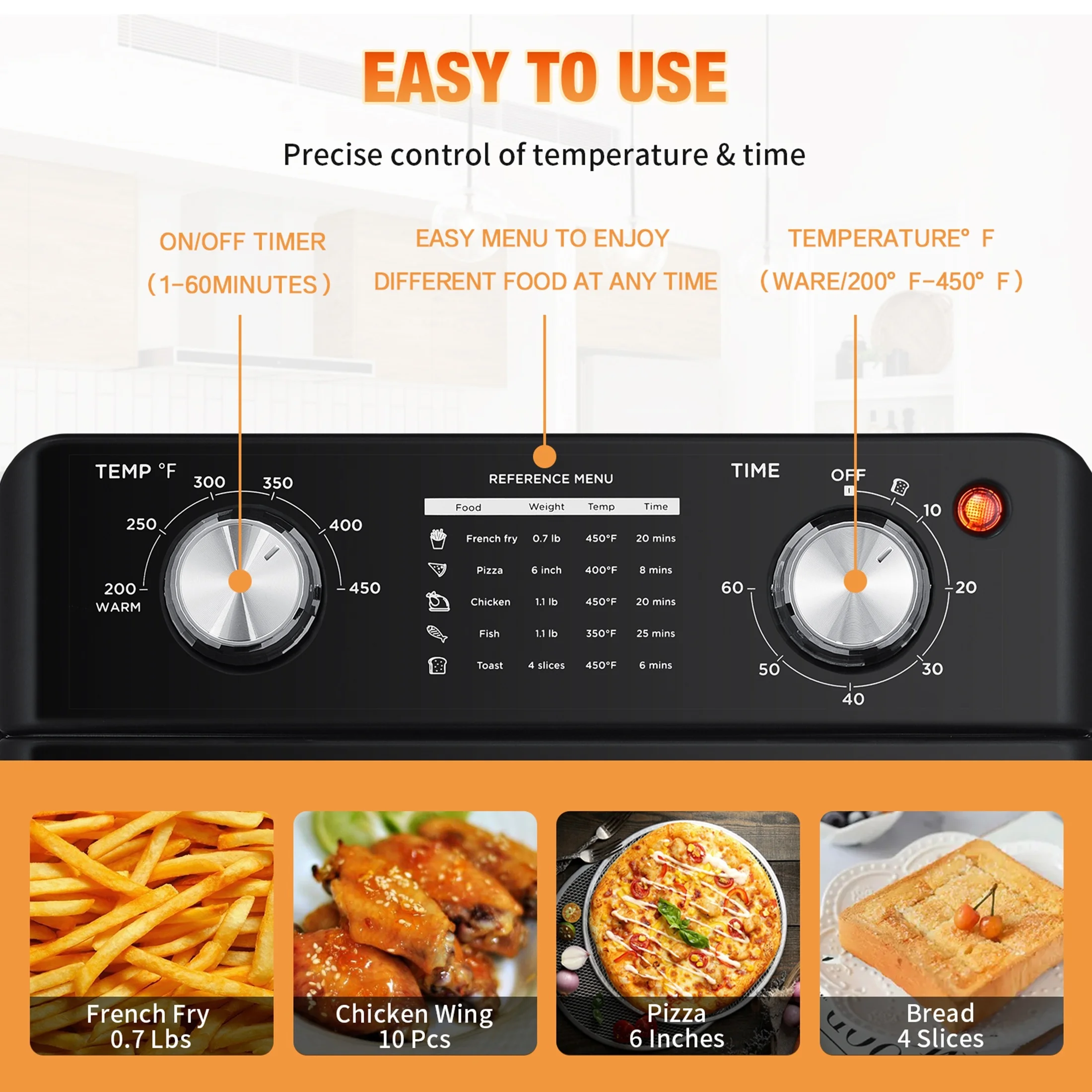 1pc Geek Chef Air Fryer Countertop Convection Oven, 4 Slice Toaster Air Fryer Oven Warm, Broil, Toast, Bake, Air Fry, Oil-Free, Perfect For Countertop (10QT Air Fryer Oven)