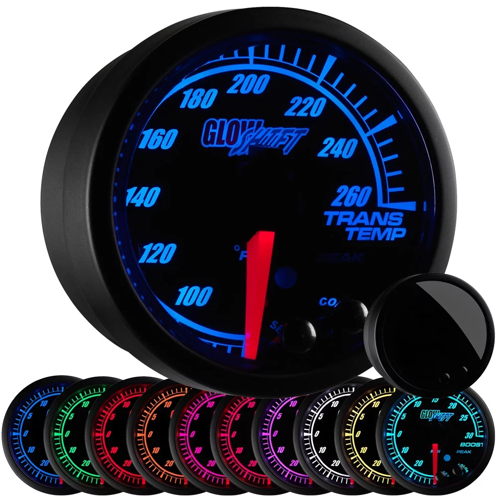 GlowShift Black Elite 10 Color Transmission Temperature Gauge