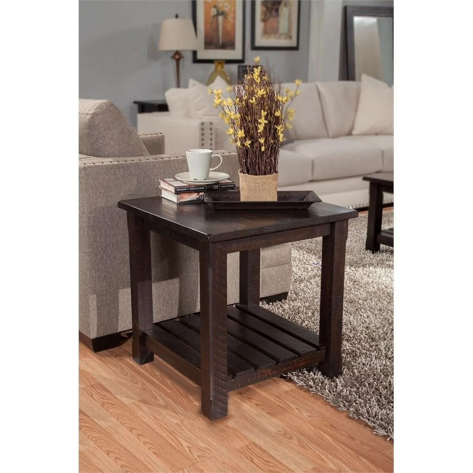 Home Square Barn Door Solid Wood End Table in Espresso - Set of 2