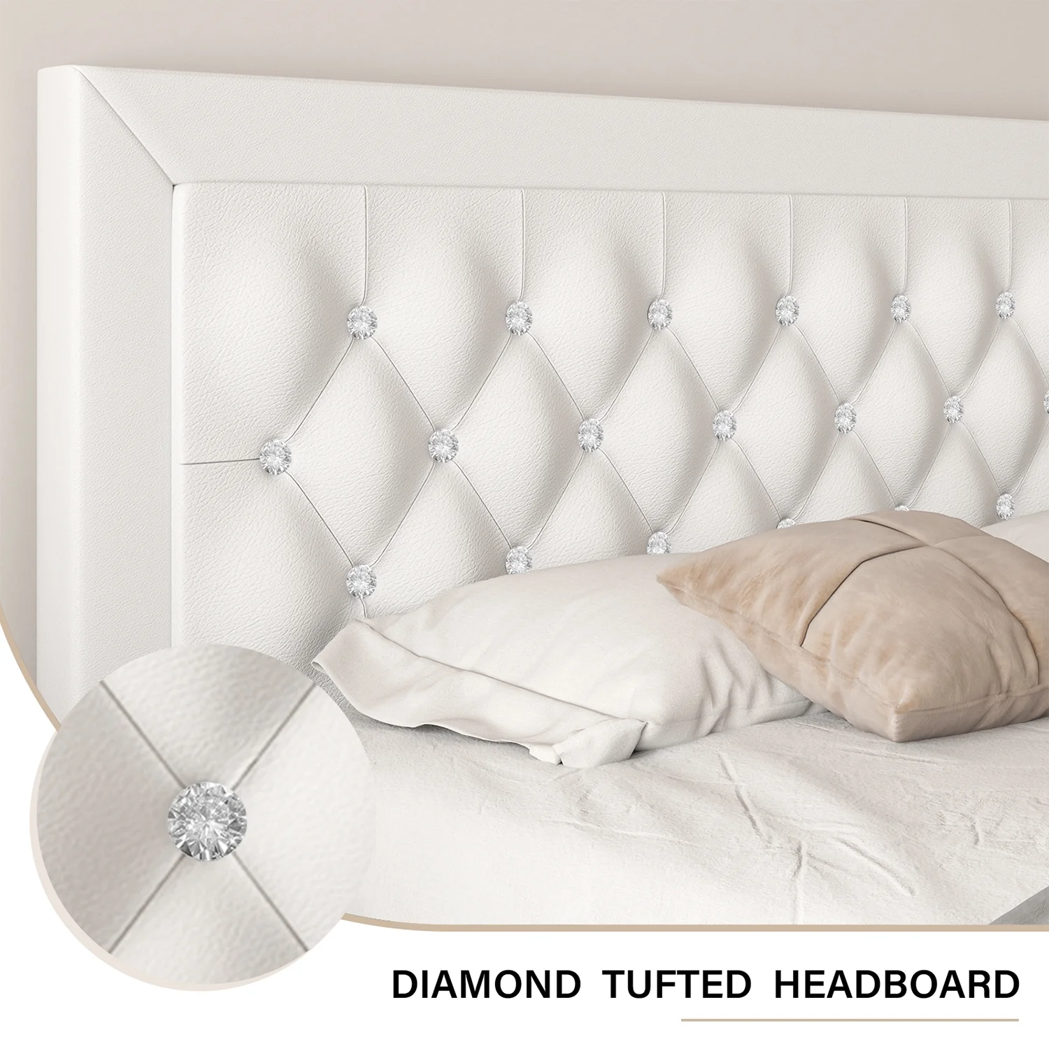 4 EVER WINNER Full Bed Frame with Headboard and 4 Storage Drawers, Platform Bed Frame with LED Light, No Box Spring Needed, White