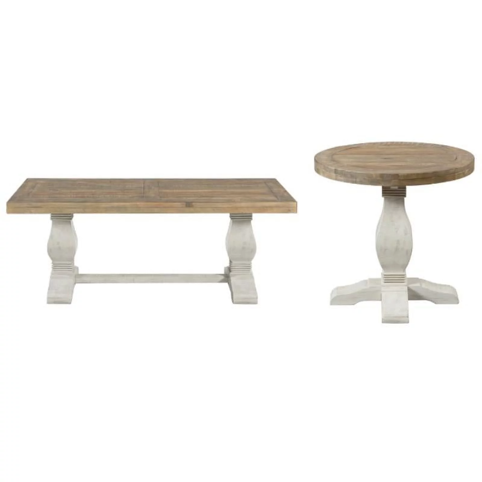 Home Square 2-Piece Set with Napa Solid Wood Coffee Table & End Table in White
