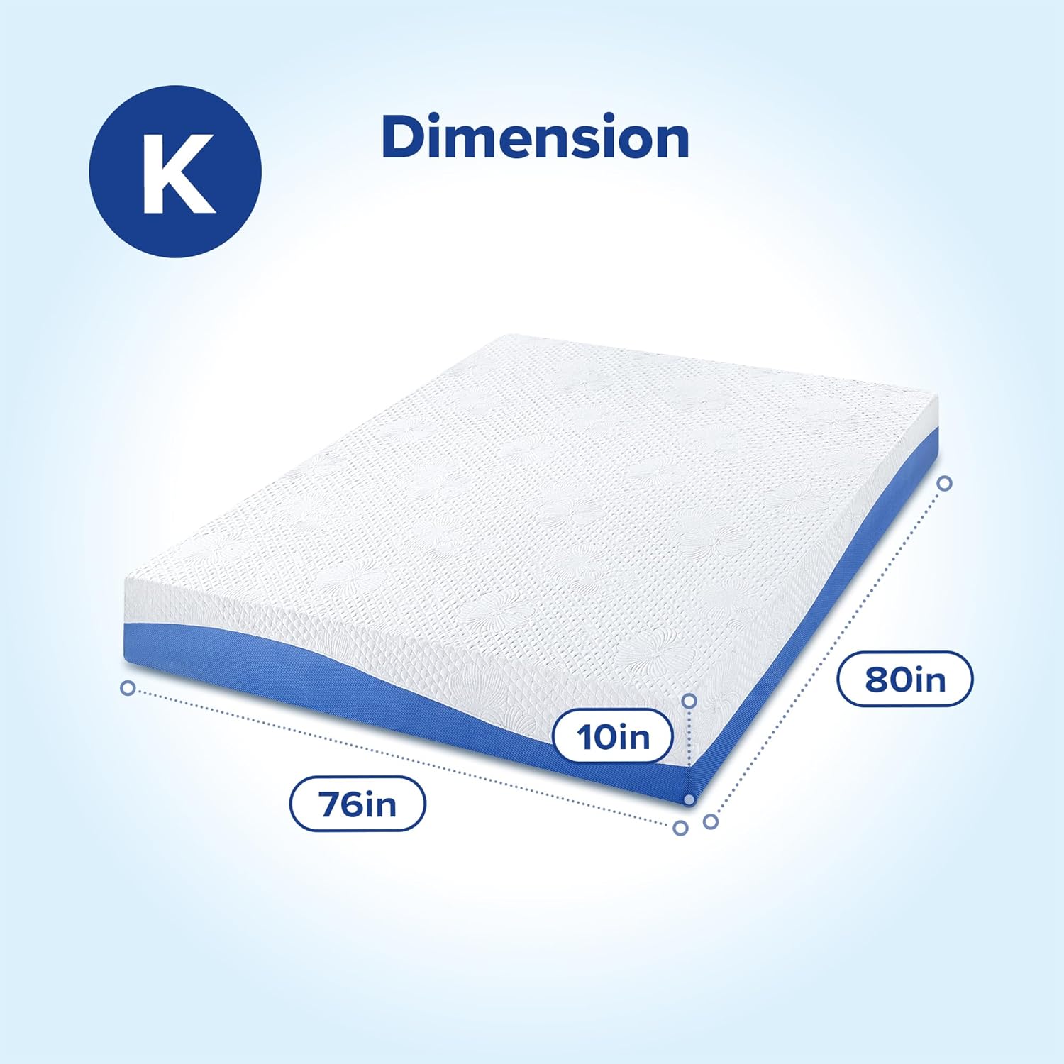 OUWI King Mattress, 10 Inch Gel Memory Foam Mattress, Gel Infused for Comfort and Pressure Relief, CertiPUR-US Certified, Bed-in-a-Box, Medium Firm, Blue, King Size