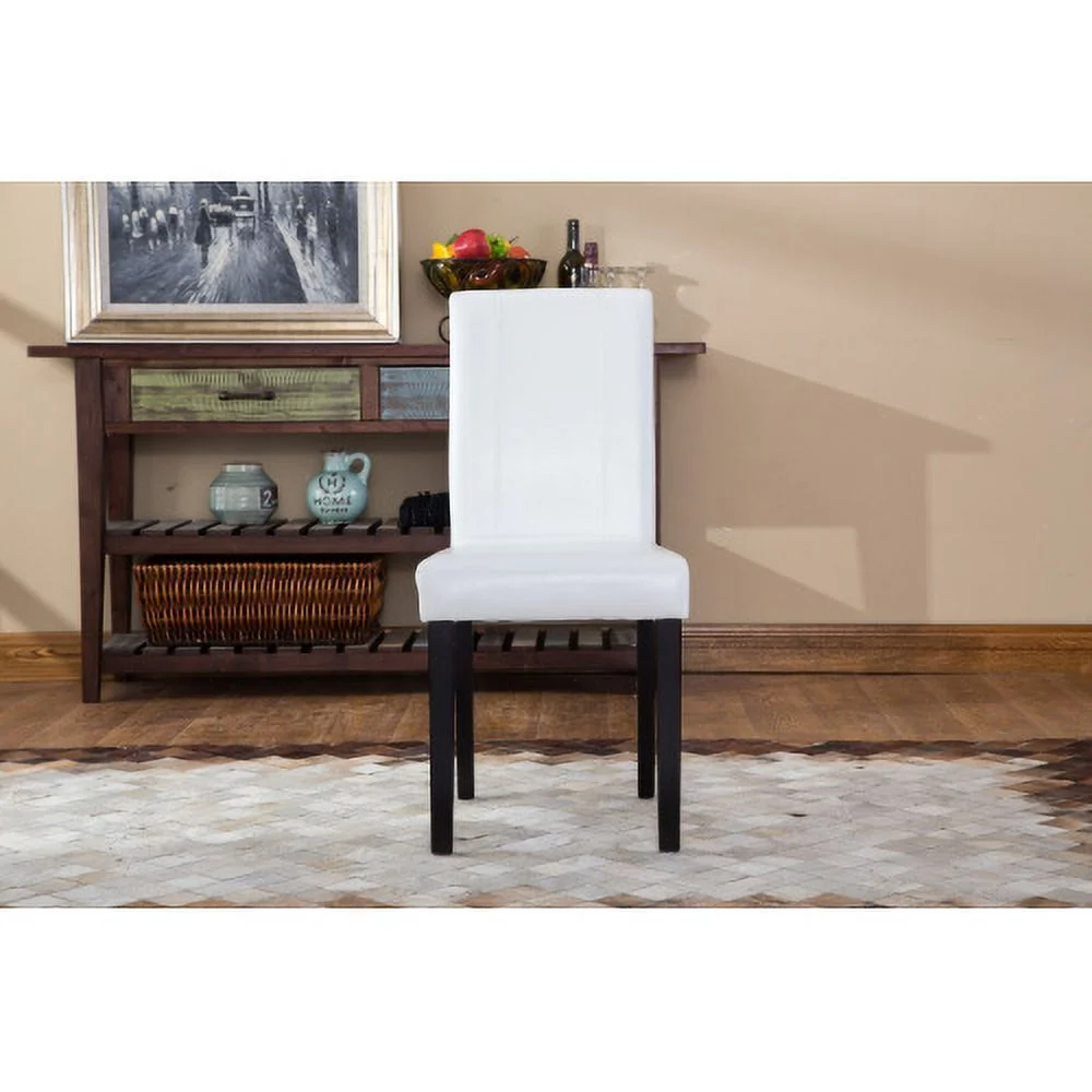 Urban Style Solid Wood Leatherette Padded Parson Chair, White, Set of 2