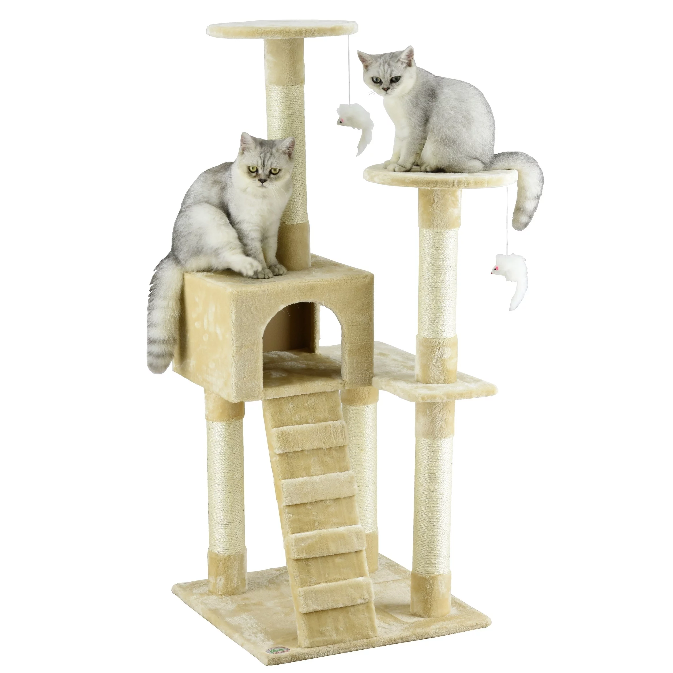 Go Pet Club 52-in Cat Condo & Scratching Post Cat Tree Tower, Beige