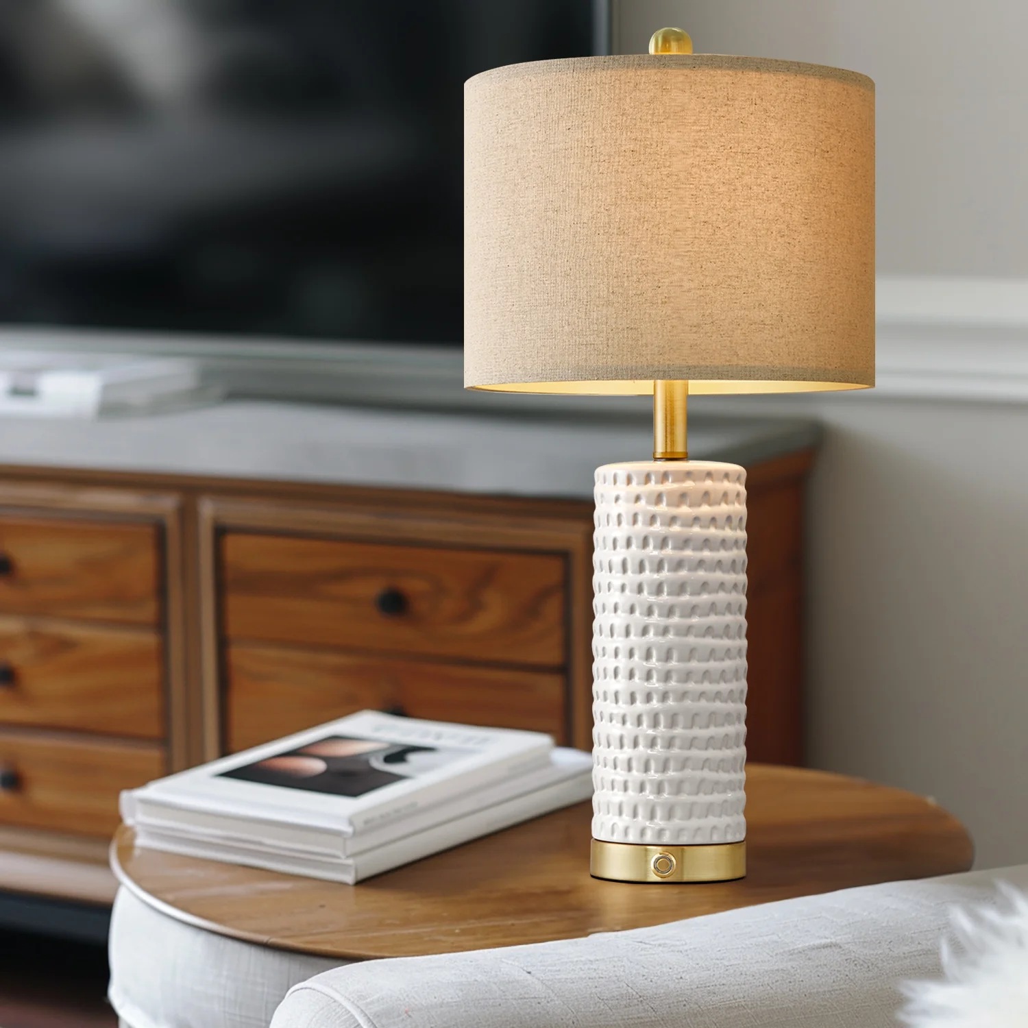 Oneach 3 Way Dimmable White Table Lamp Set of 2 with USBC+A, 24