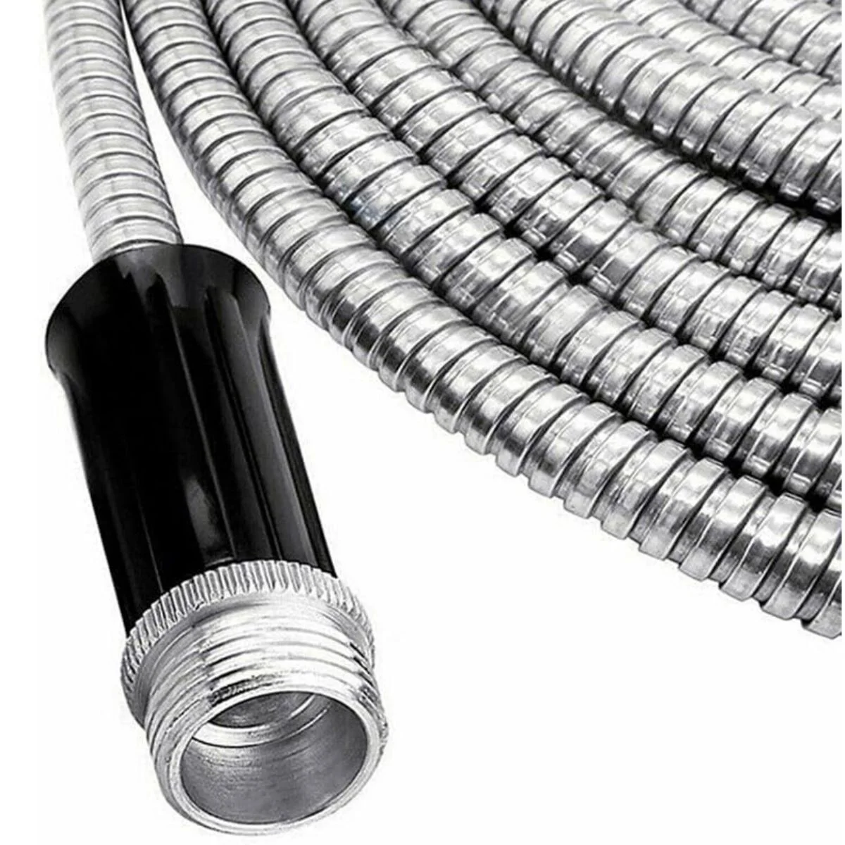 LUVCMFT Metal Garden Hose 50FT Flexible Garden Water Hose with Solid Metal Fittings and Spray Nozzle Stainless Steel Water Hose No-Tangle & No-Kink Durable and Lightweight