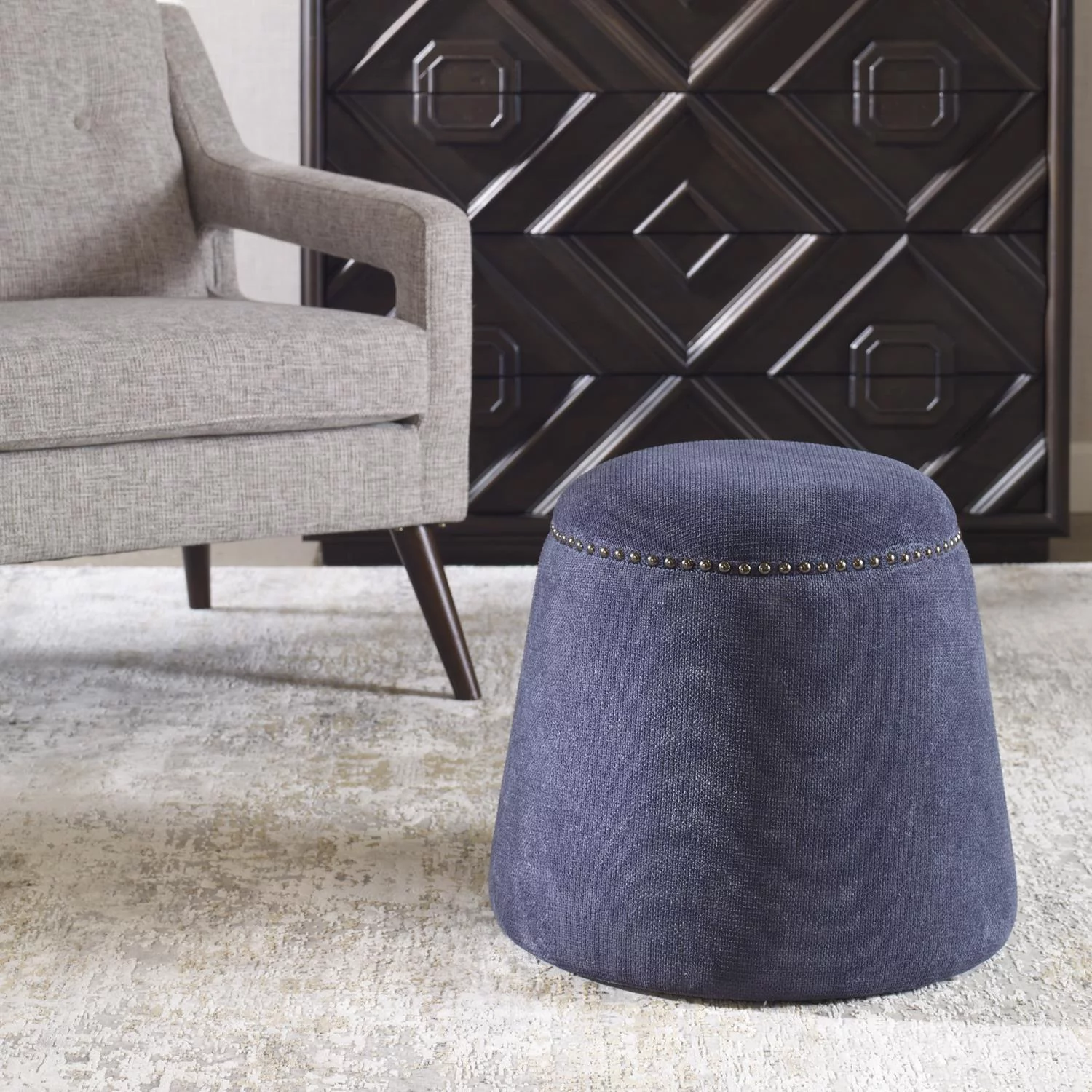 Uttermost Gumdrop Plywood And Fabric Denim Ottoman 23708