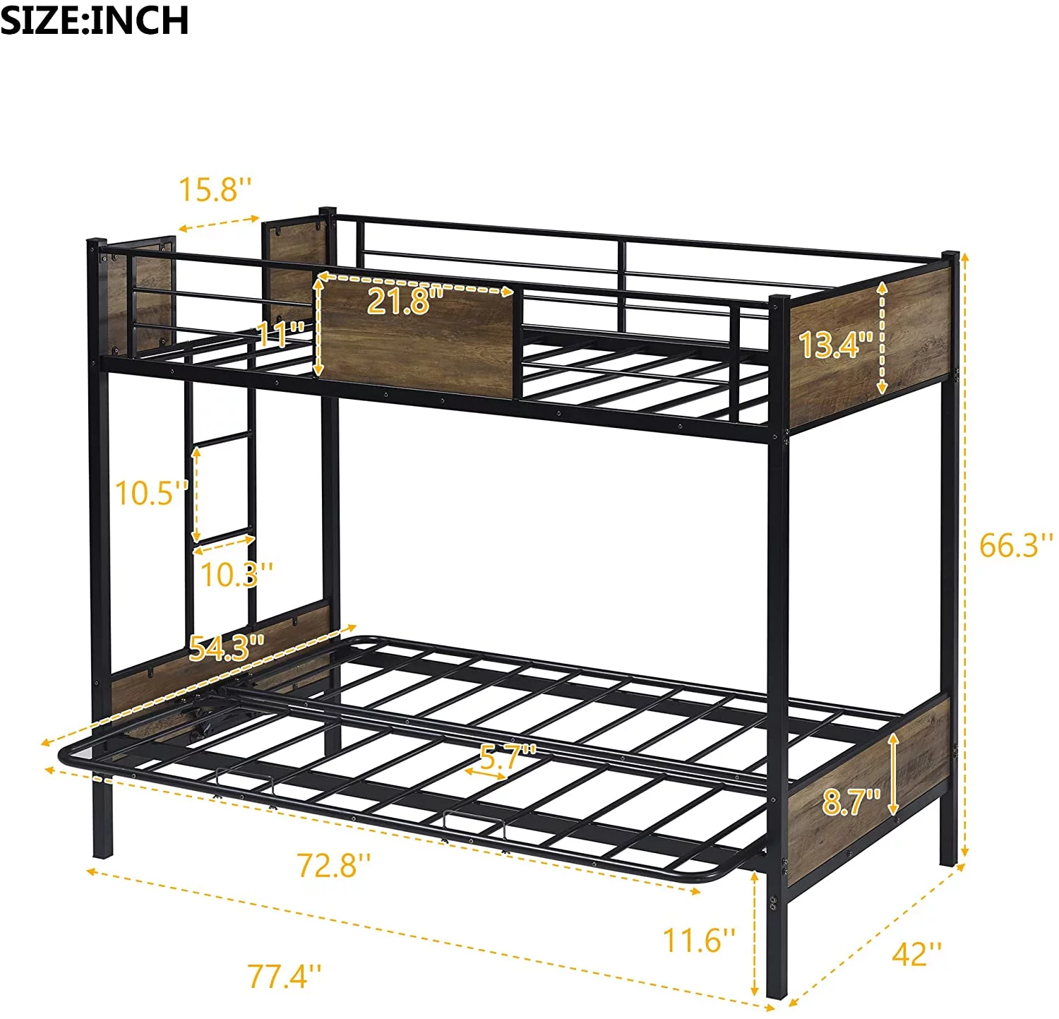 Churanty Twin over Futon Couch and Bed,Metal Futon Bunk Bed,Black