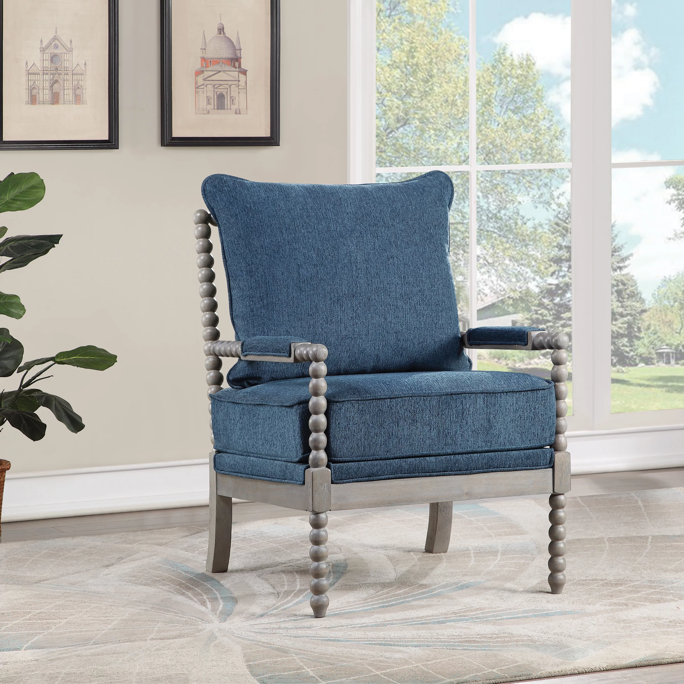 OSP Home Furnishings Abbott Chair in Azure Fabric with Brushed Grey Base K/D