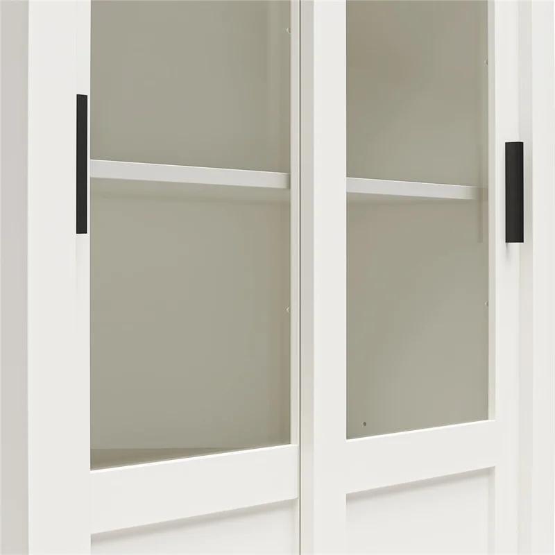 Pemberly Row Rustic Farmhouse Bookcase Cabinet - White w/Brown Oak