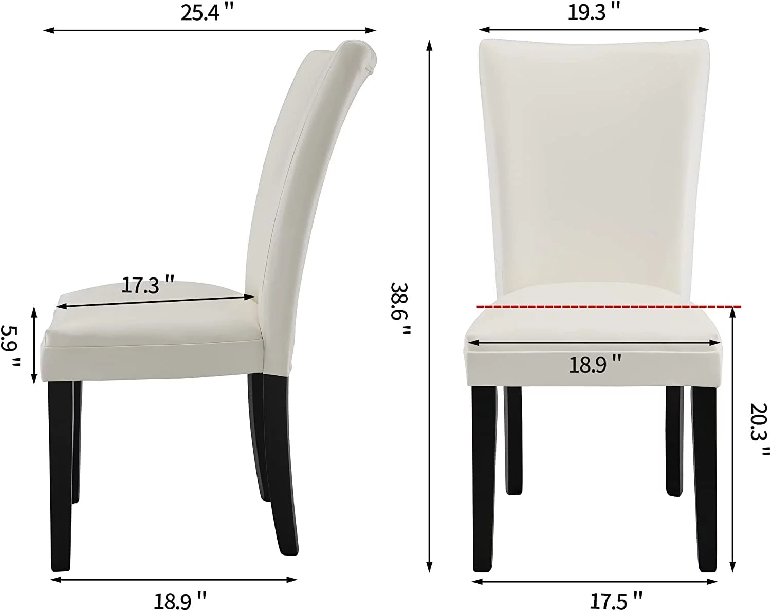 JESONVID Set of 2 Faux Leather Upholstered Parsons Dining Chair with High Backrest, Kitchen Accent Side Chairs with Solid Wood Legs Armless Dining Room Chair, Ivory White 1331WT