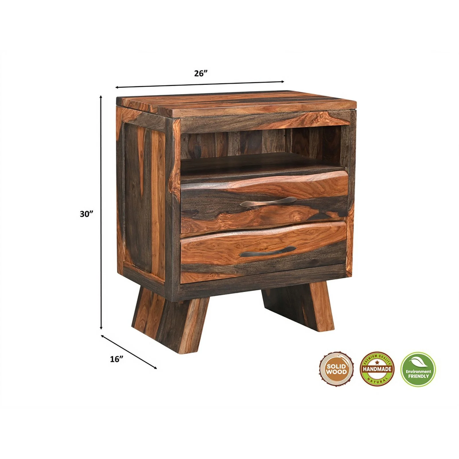 Taran Designs Warren 2-drawer Live Edge Solid Wood Nightstand in Dark Brown