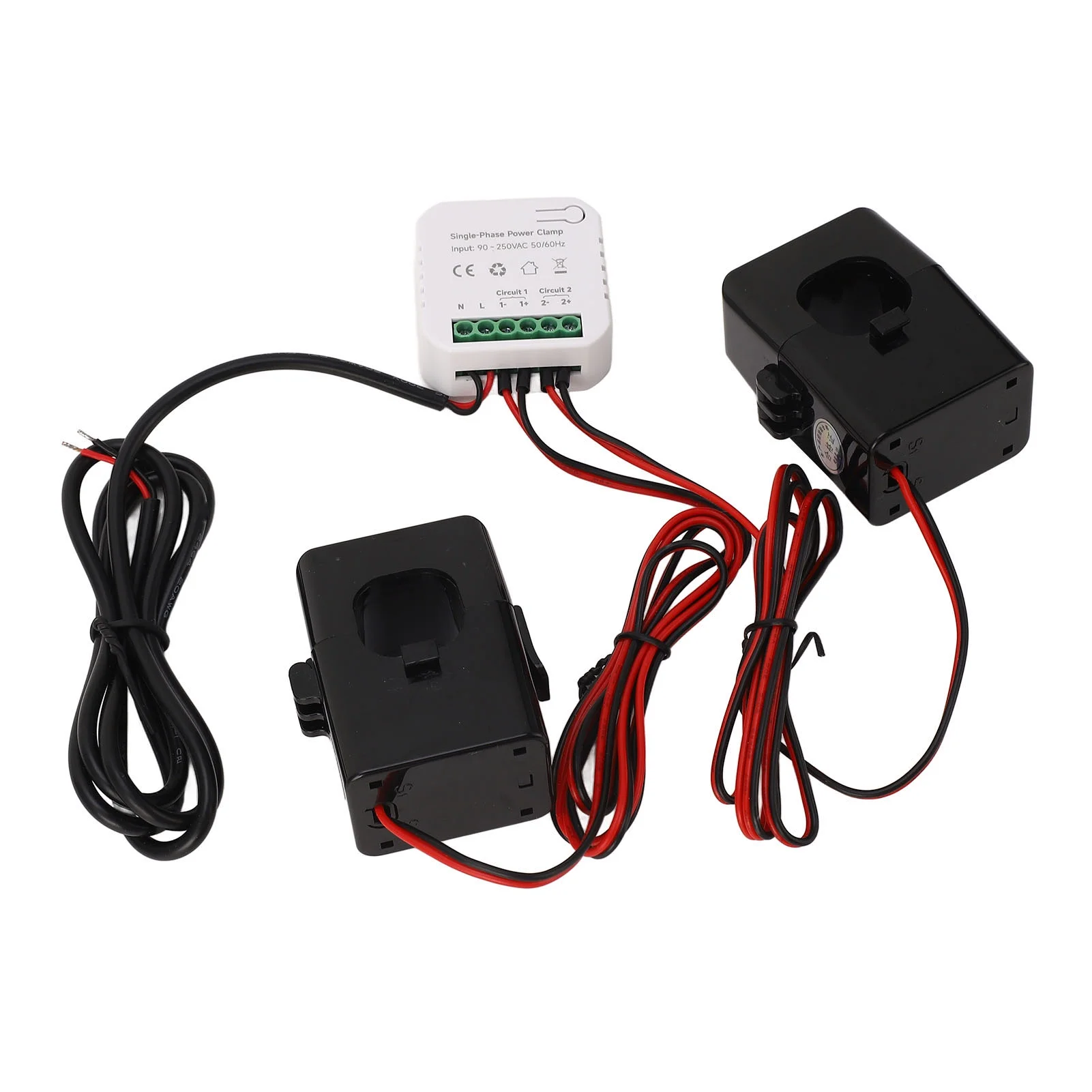 AC 90‑250V Smart Home Energy Monitor, 2 Way Energy Meter APP Monitoring Real Time Smart Energy Consumption Monitor Kwh Electricity Meter with 2PCS 200A Current Transformer