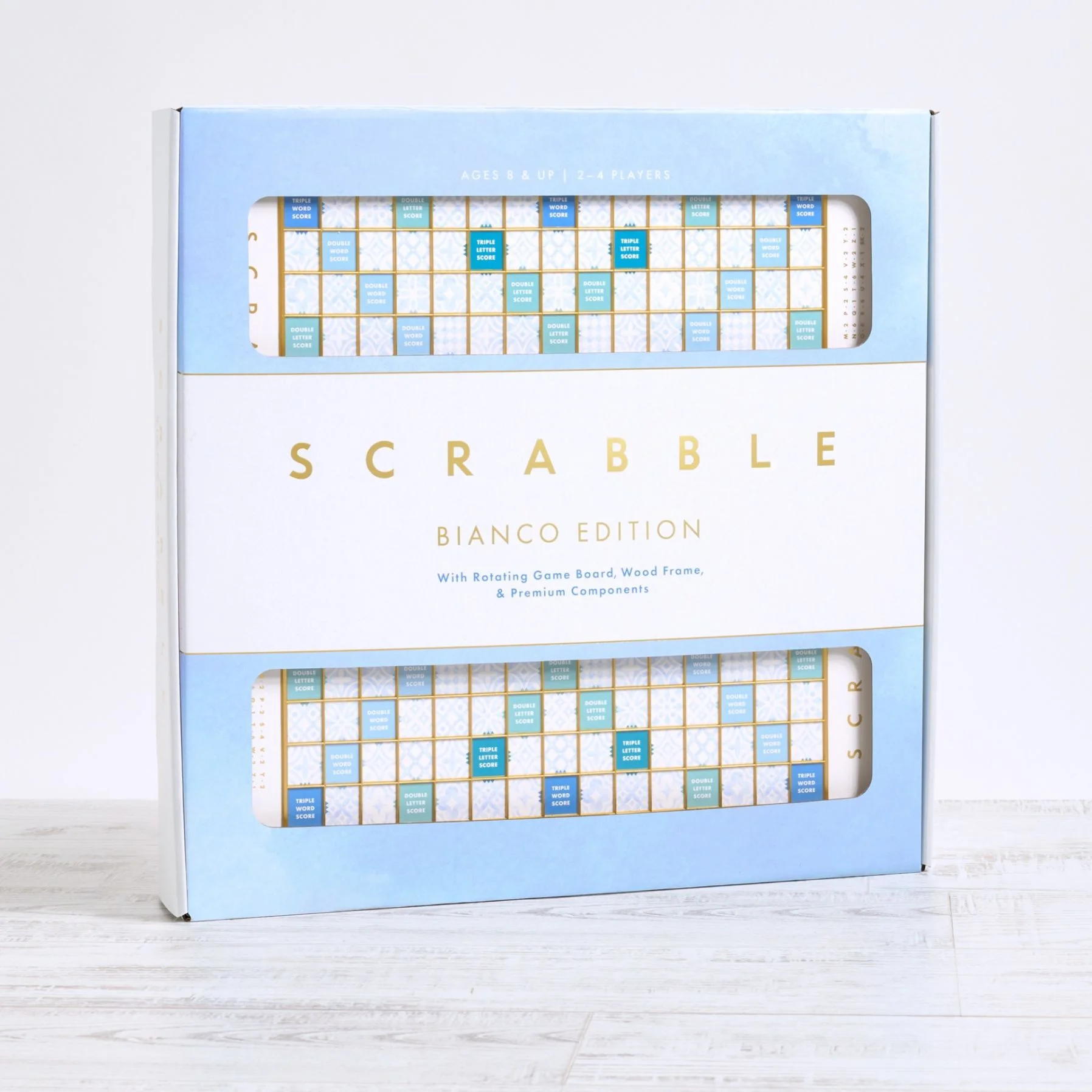 WS Game Company Scrabble Bianco Edition with Rotating Wooden Game Board