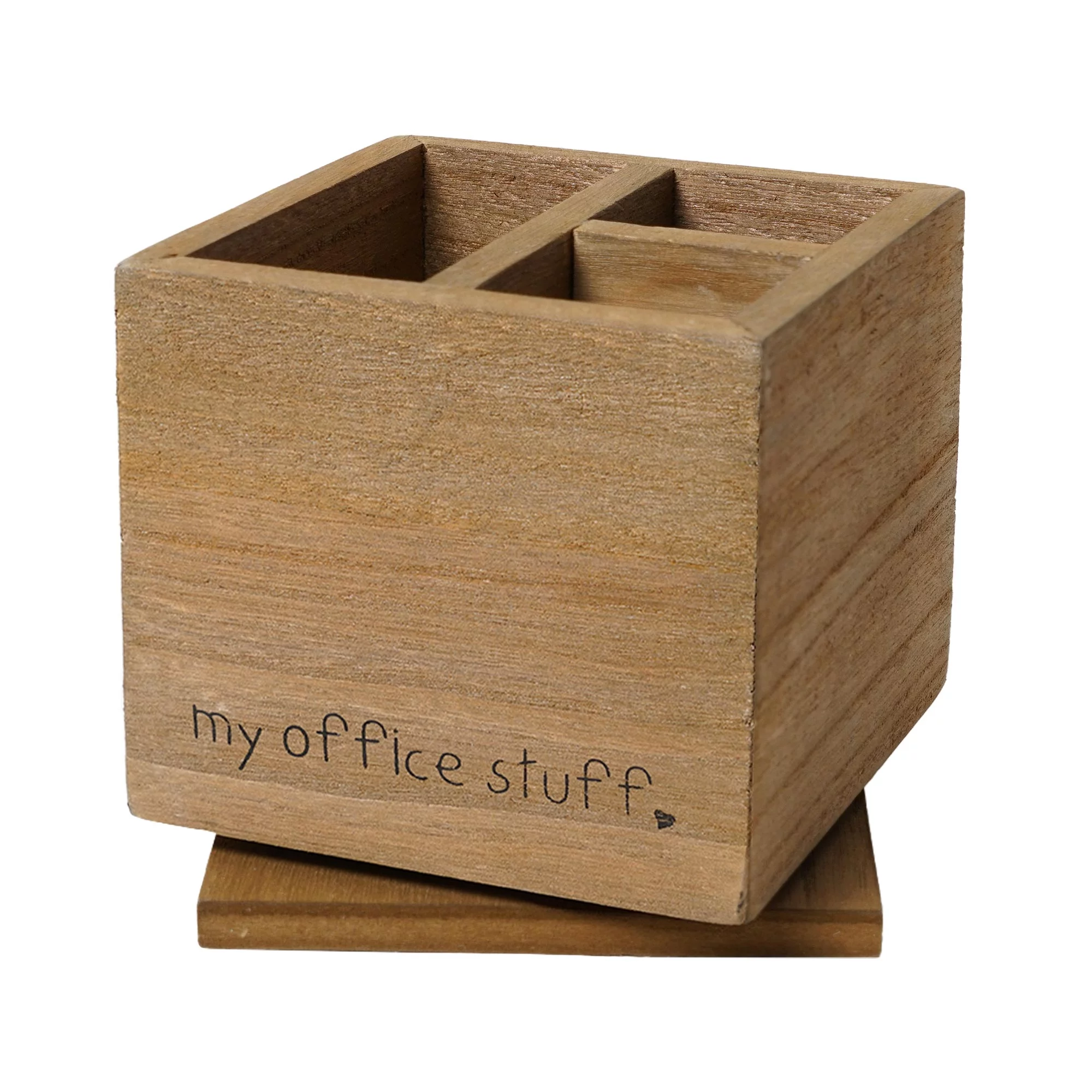 American Art Decor Addie Joy My Office Stuff 3-Opening Spinning Rotating Wood Desk Organizer - Brown