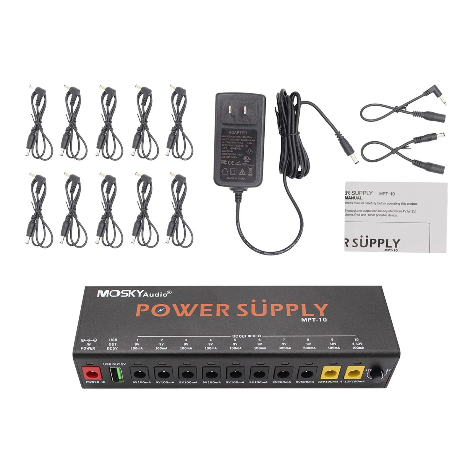 Almencla Guitar with 10 Isolated Outputs, Multipurpose Sturdy Professional with Adjustable Voltage Pedalboard Power Supply