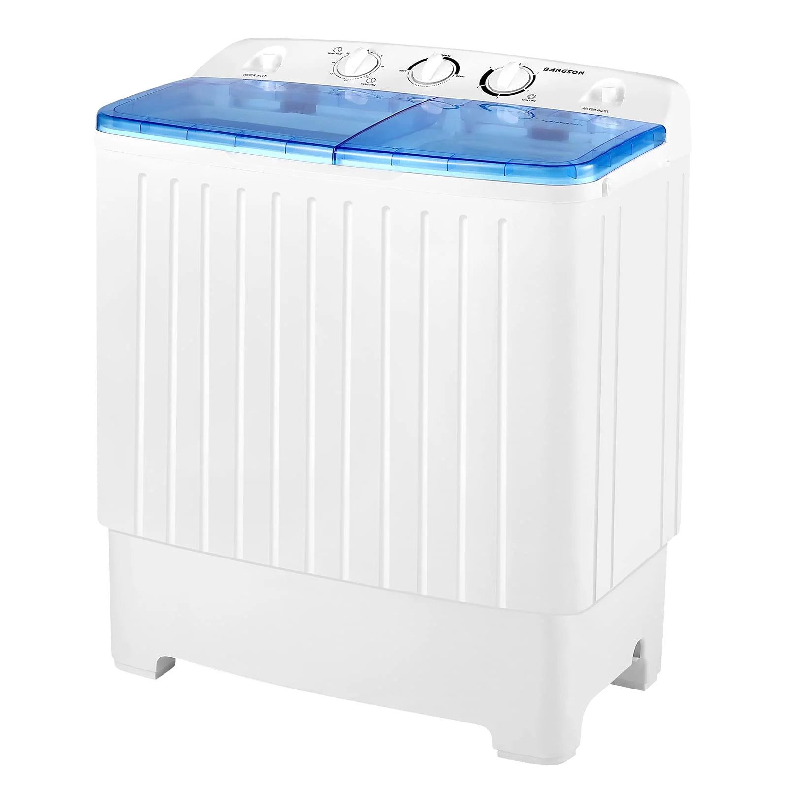 BANGSON Portable Washing Machine, Mini Twin Tub Washer and Dryer Combo with 17.6 lbs Large Capacity, Portable Washer White & Blue