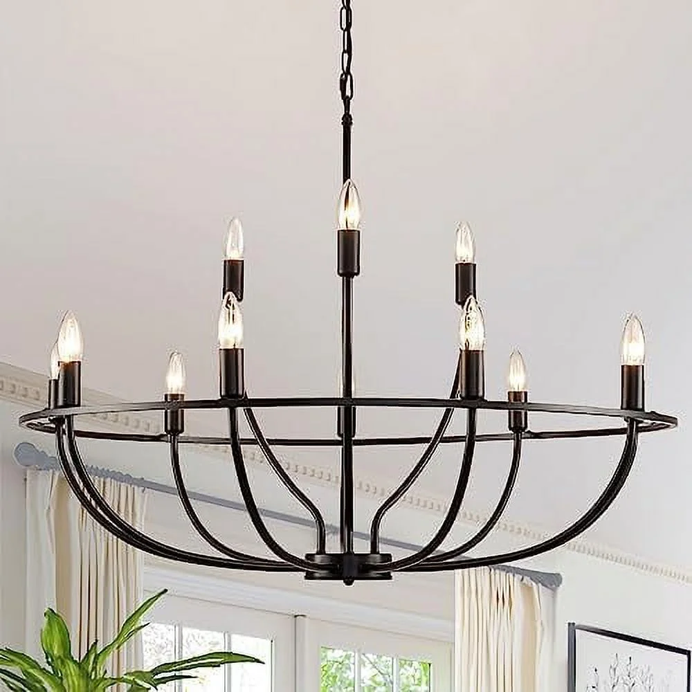 CGFHYP Black Crystal Chandelier  6-Light Rustic Industrial Iron Chandeliers for Dining Room Lighting Fixtures Hanging  Candle Chandelier for Kitchen Island  Hallway  Living Room  Foyer  B