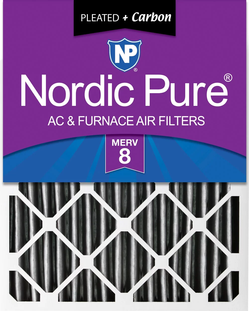 Nordic Pure 12x24x4 (3 5/8) Pleated Plus Carbon Air Filters MERV 8 1 Pack