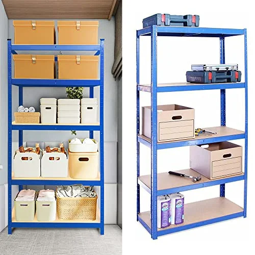 Storage Shelves Unit 59x28x12inch(H*W*D) Blue Metal Boltless Storage Shelving Racking Workbench 5 Tier Adjustable Easy to Set 1653lb Capacity(330lb Per Shelf)