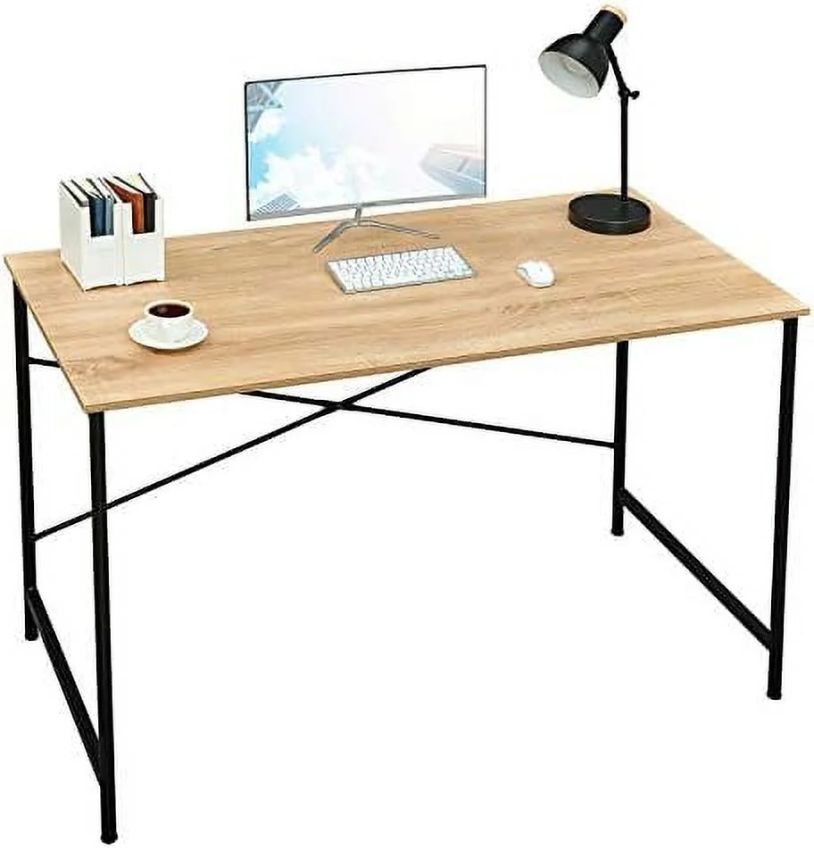 WTYNKAE 47 inch Computer Desk Large Study Desk Simple Writing Table Workstation for Home  Black Wood Tabletop with Black Frame