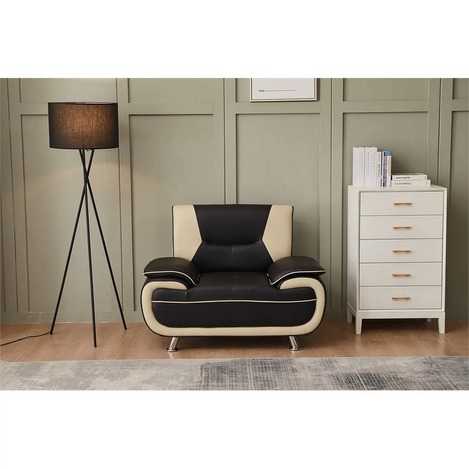 Home Square 2-Piece Set with Faux Leather Loveseat and Chair in Black & Beige