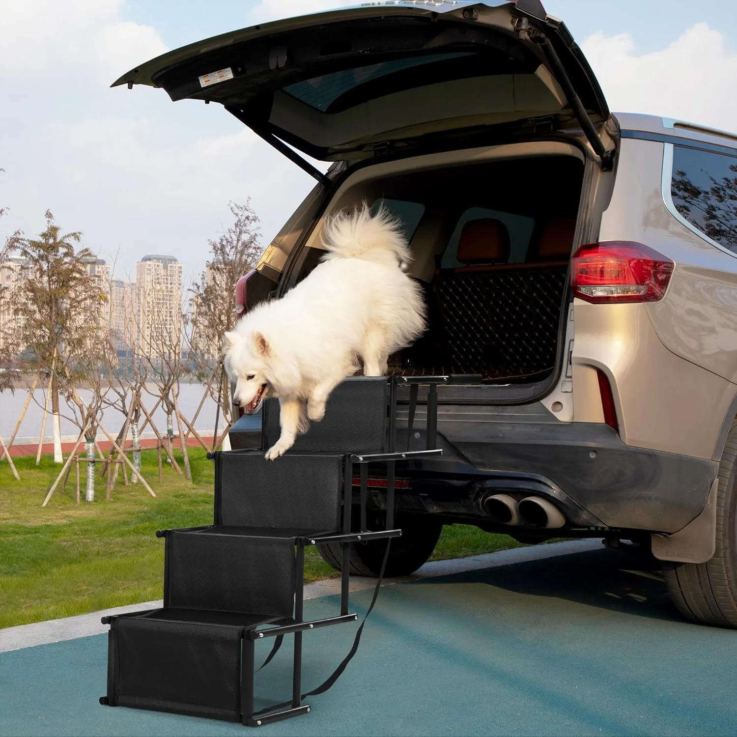 Dog Steps for car,Foldable Dog Stairs for Large Dogs for Truck Side Door,Adjustable 4 Step Dog Ladder for Truck,SUV,high Bed,Portable Dog ramp for car,Support Up to 220 Lbs,Black