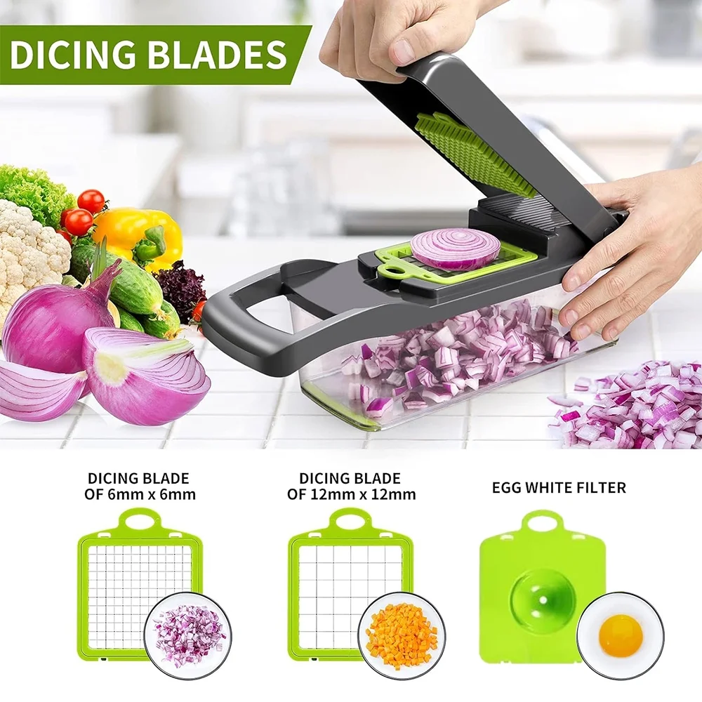 Vegetable Chopper,Kepeak Pro Onion Chopper, 14 in 1Multifunctional Food Chopper, Kitchen Vegetable Slicer Dicer Cutter,Veggie Chopper With 6 Blades,Carrot Chopper With Container