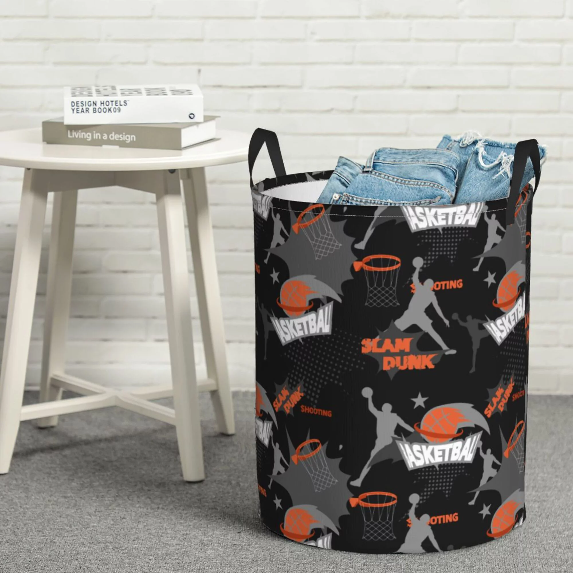 ZICANCN Doodle Basketball Sports Laundry Basket Organizer, Dirty Clothes Hamper for Bathroom Bedroom Laundry Room, Small Size