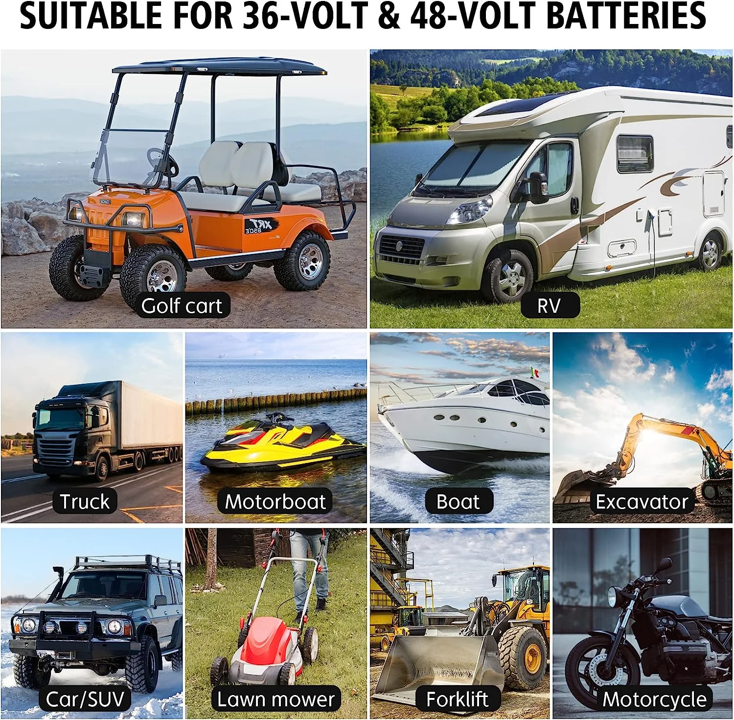 Golf cart Battery Charger, 48V 13A and 36V 18A Trickle Battery Charger,48 Volt cart Golf Charger,for 48 Volt Club Golf Car,Lithium,LiFePO4,Lead-Acid AGM/Gel/SLA..Battery Charger,3 Pin Round Plug