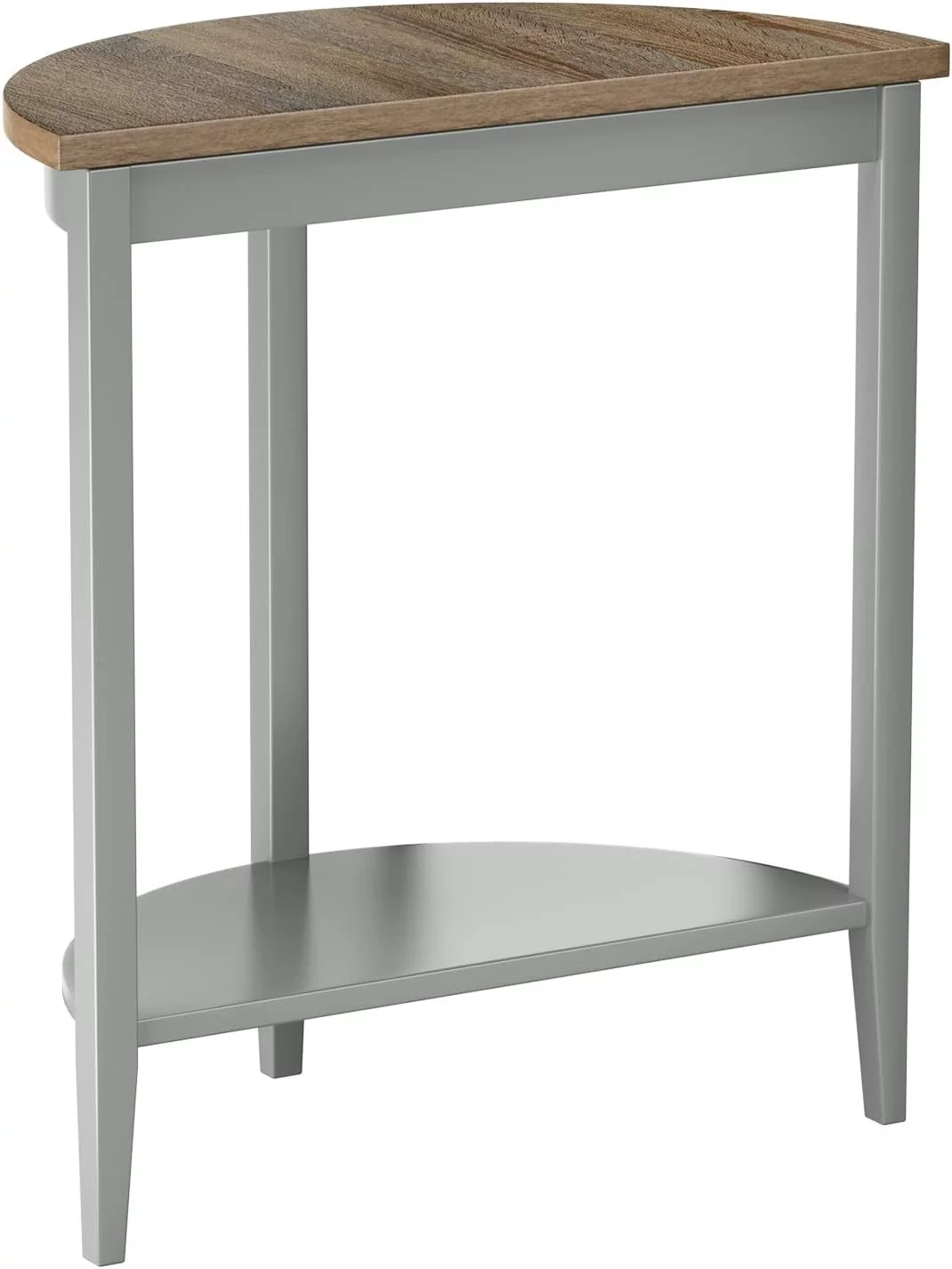 Justino Half Moon Wooden Console Table With Bottom Shelf In Gray Oak